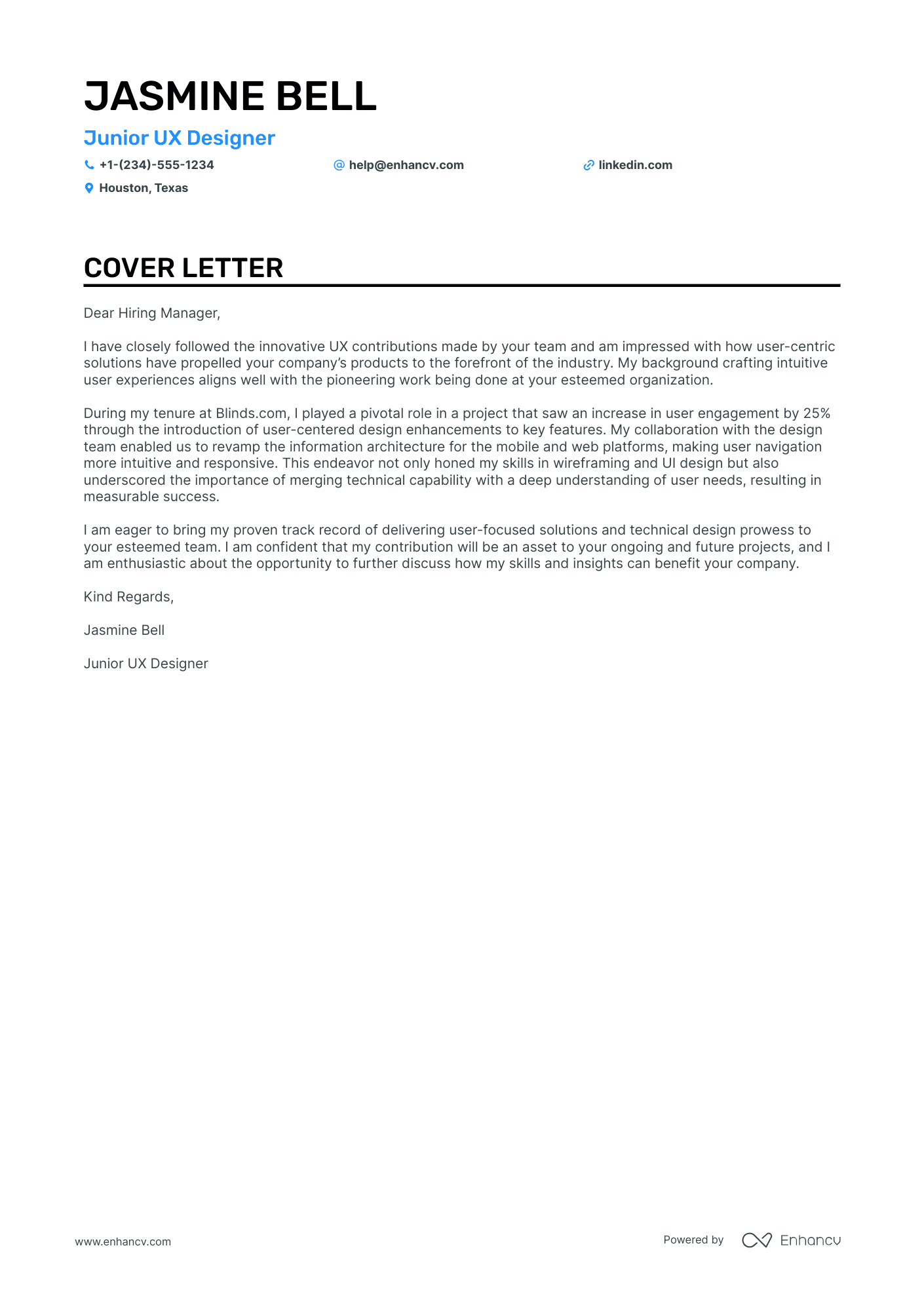 Junior UX Designer cover letter