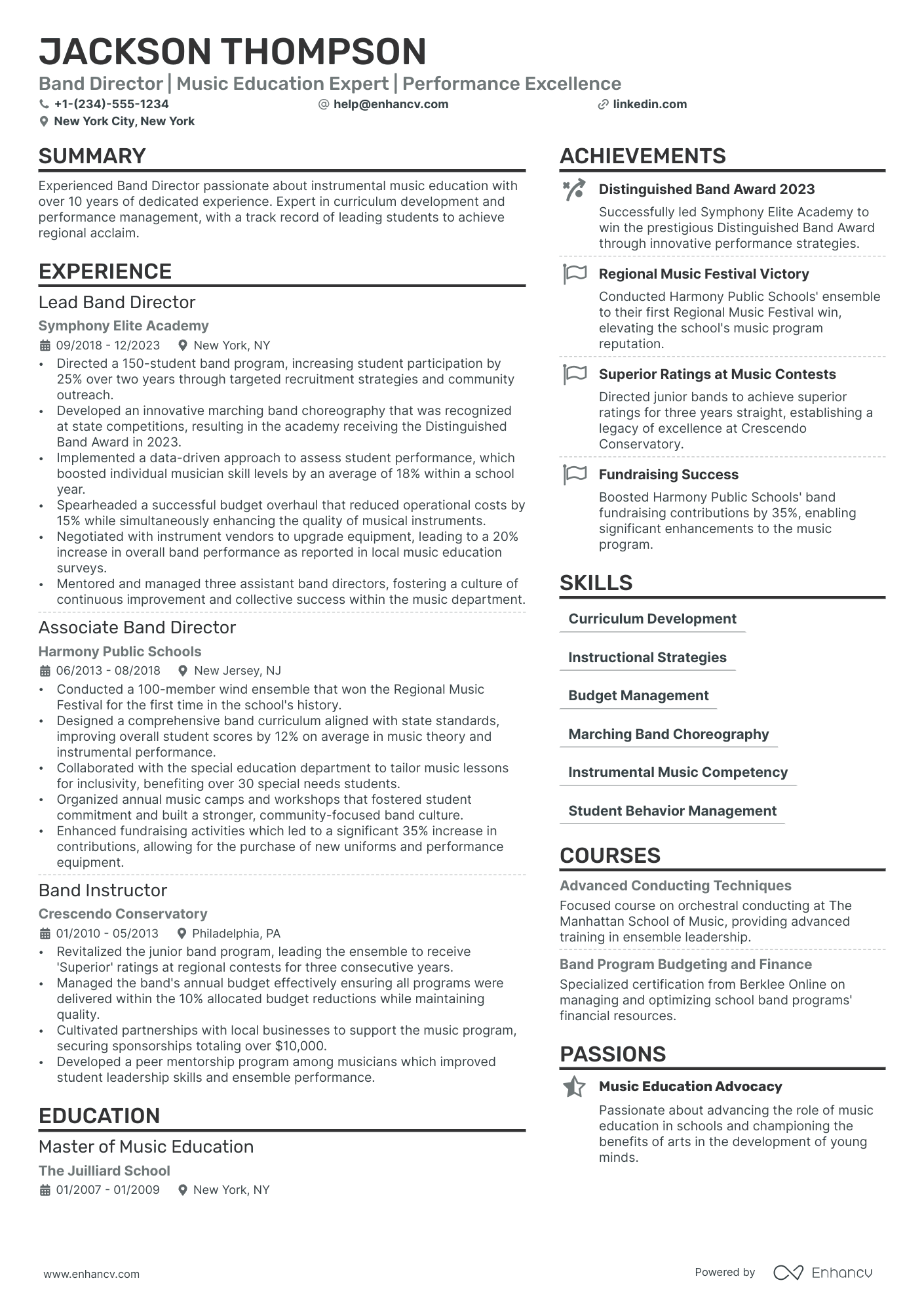 Band Director resume example