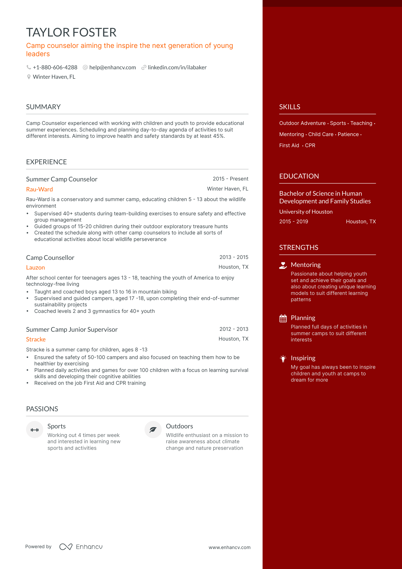 camp counselor resume example