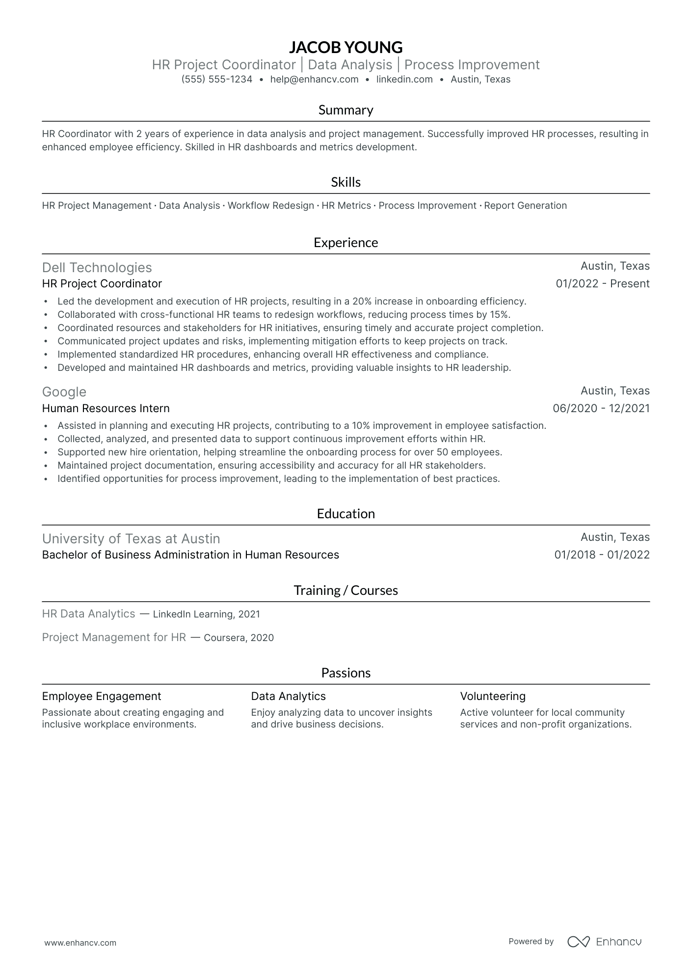 Human Resources Project Coordinator resume example