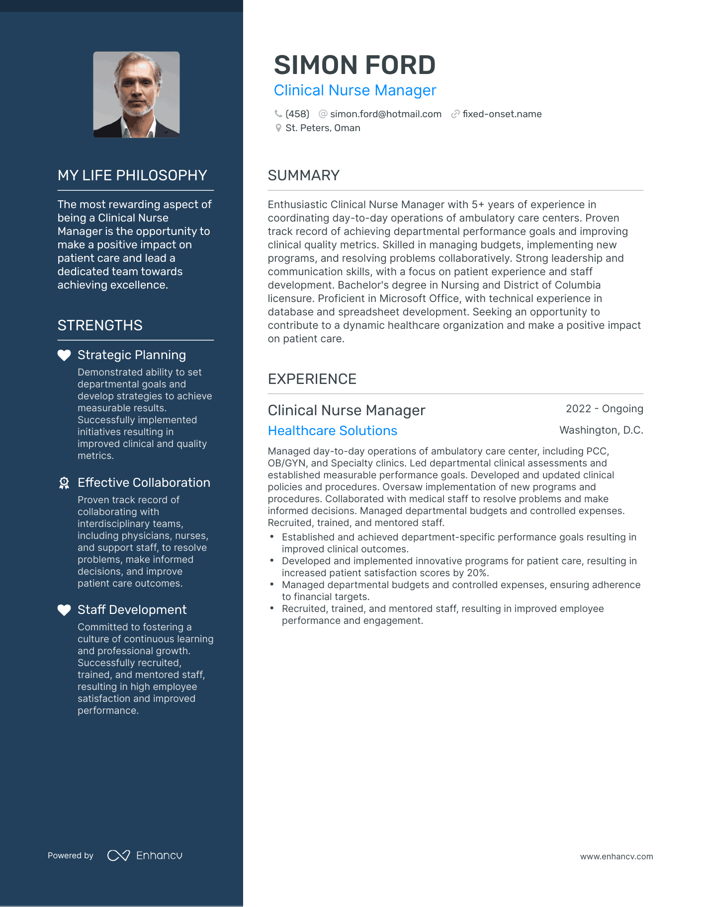 Clinical Nurse Manager resume example