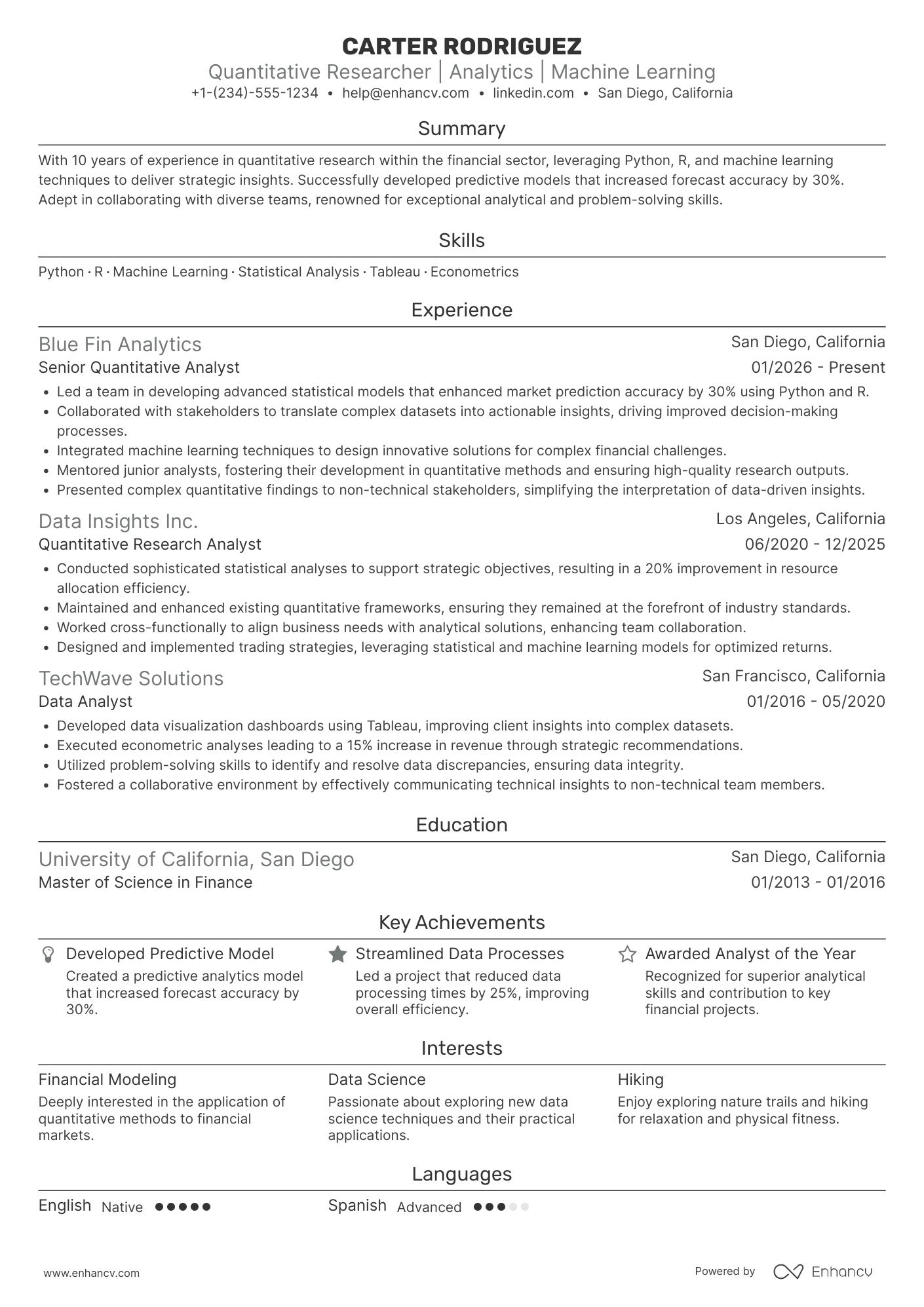 Quantitative Researcher resume example