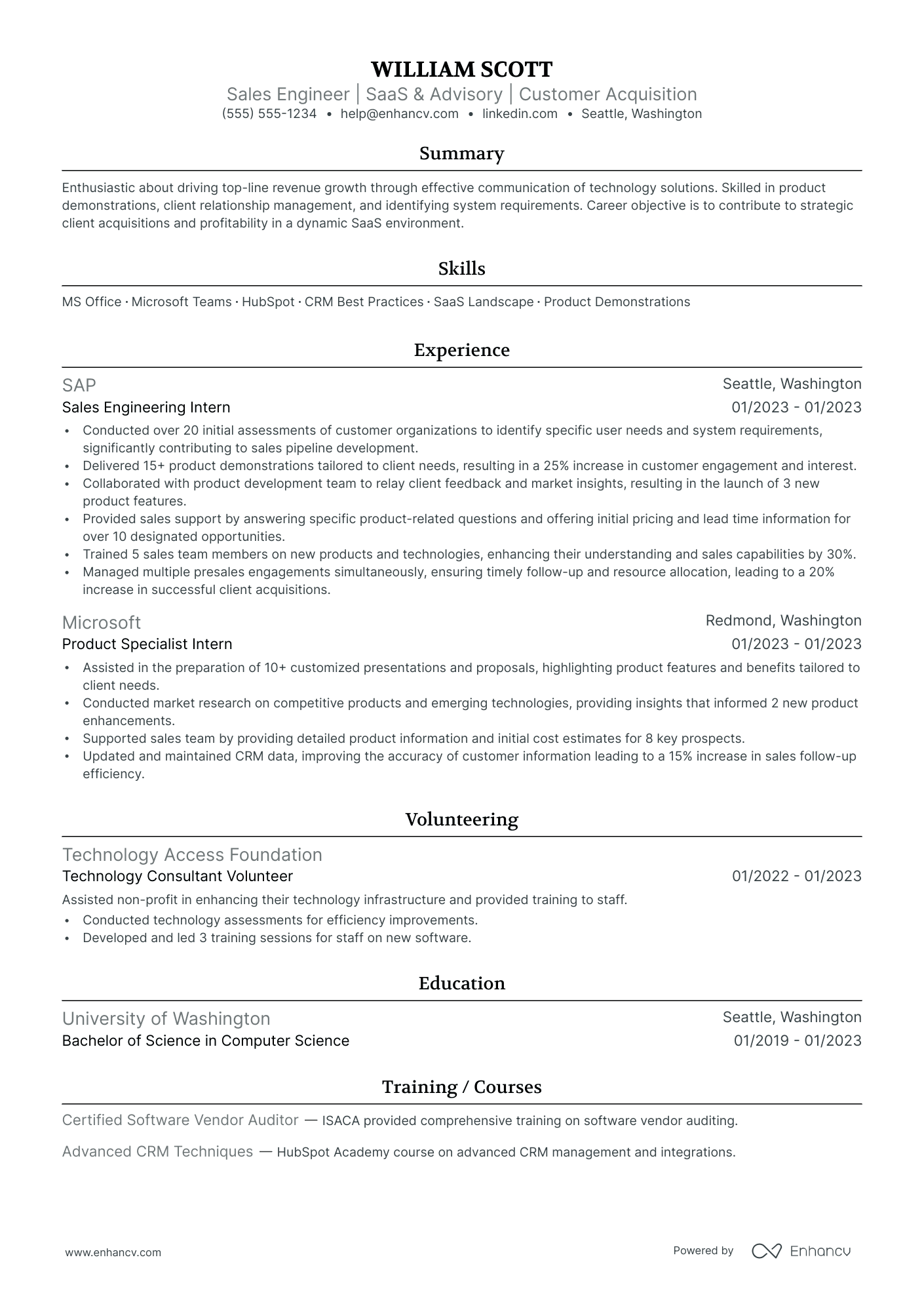 Entry-Level Sales Engineer resume example