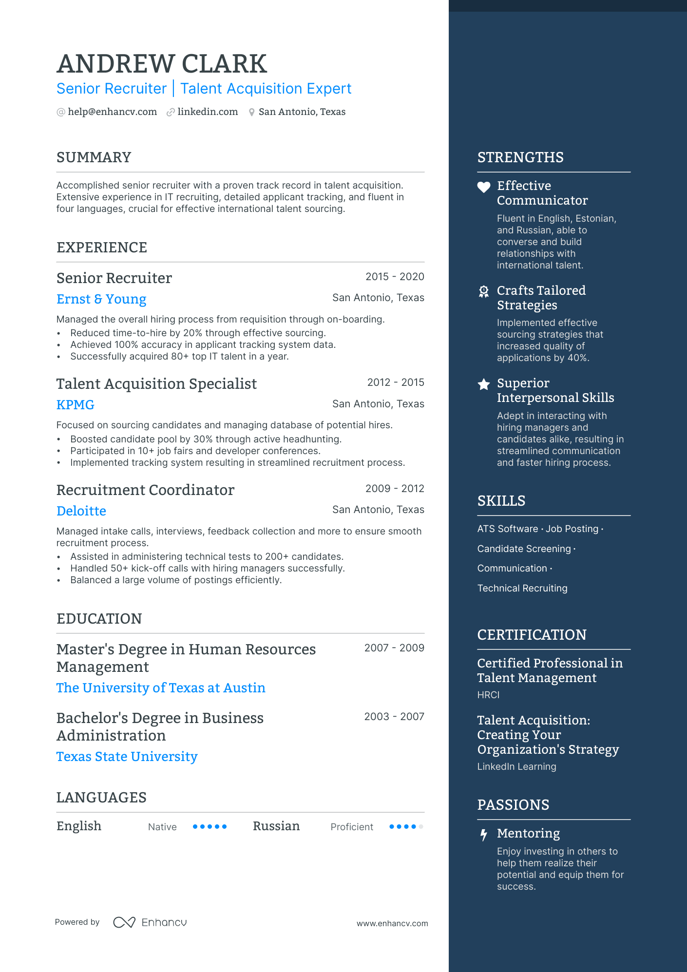 Senior Recruiter resume example