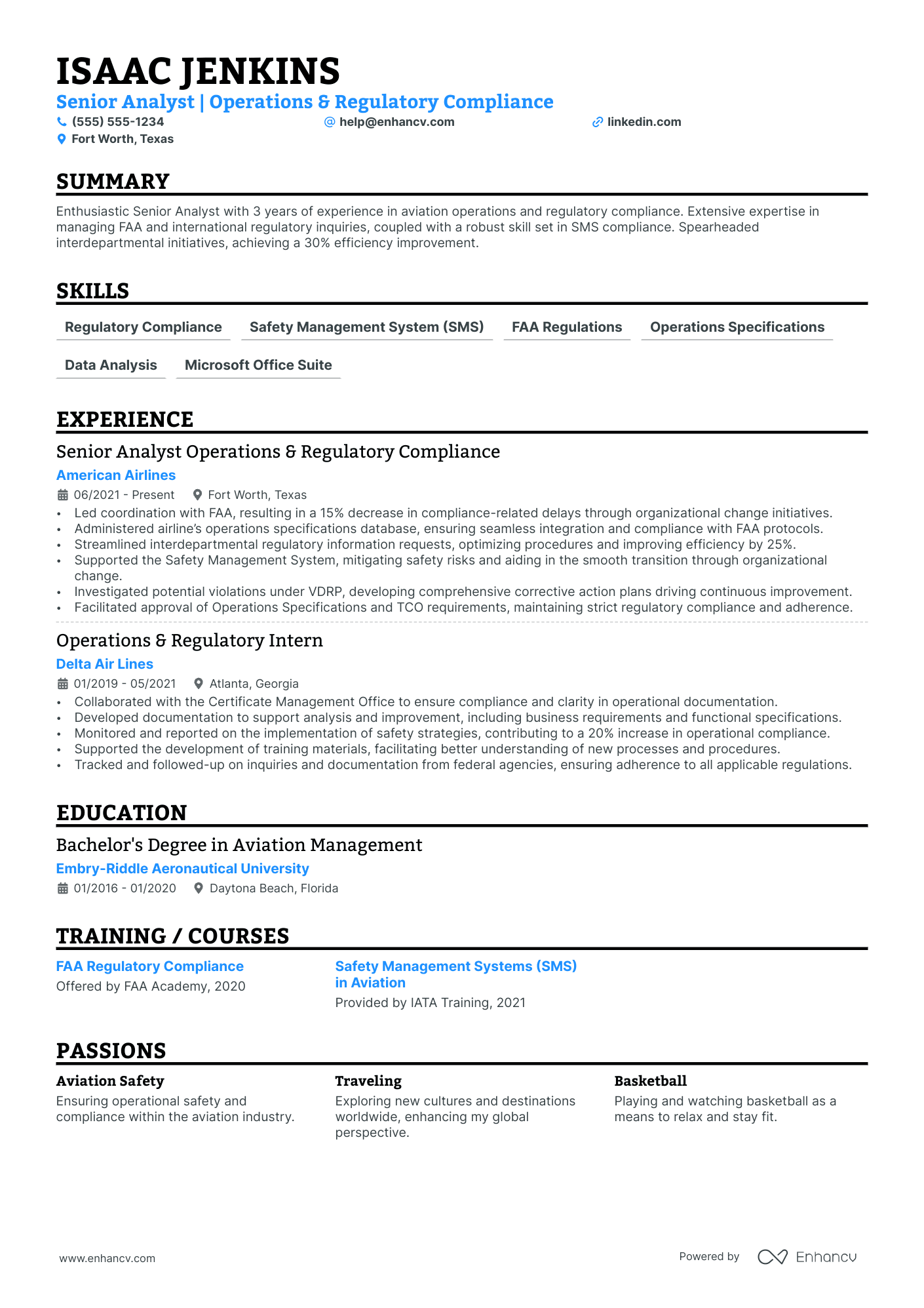 Senior Operations Analyst resume example