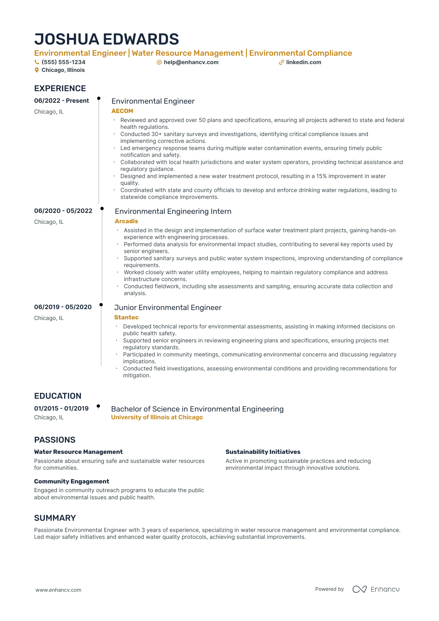 Environmental Engineer resume example