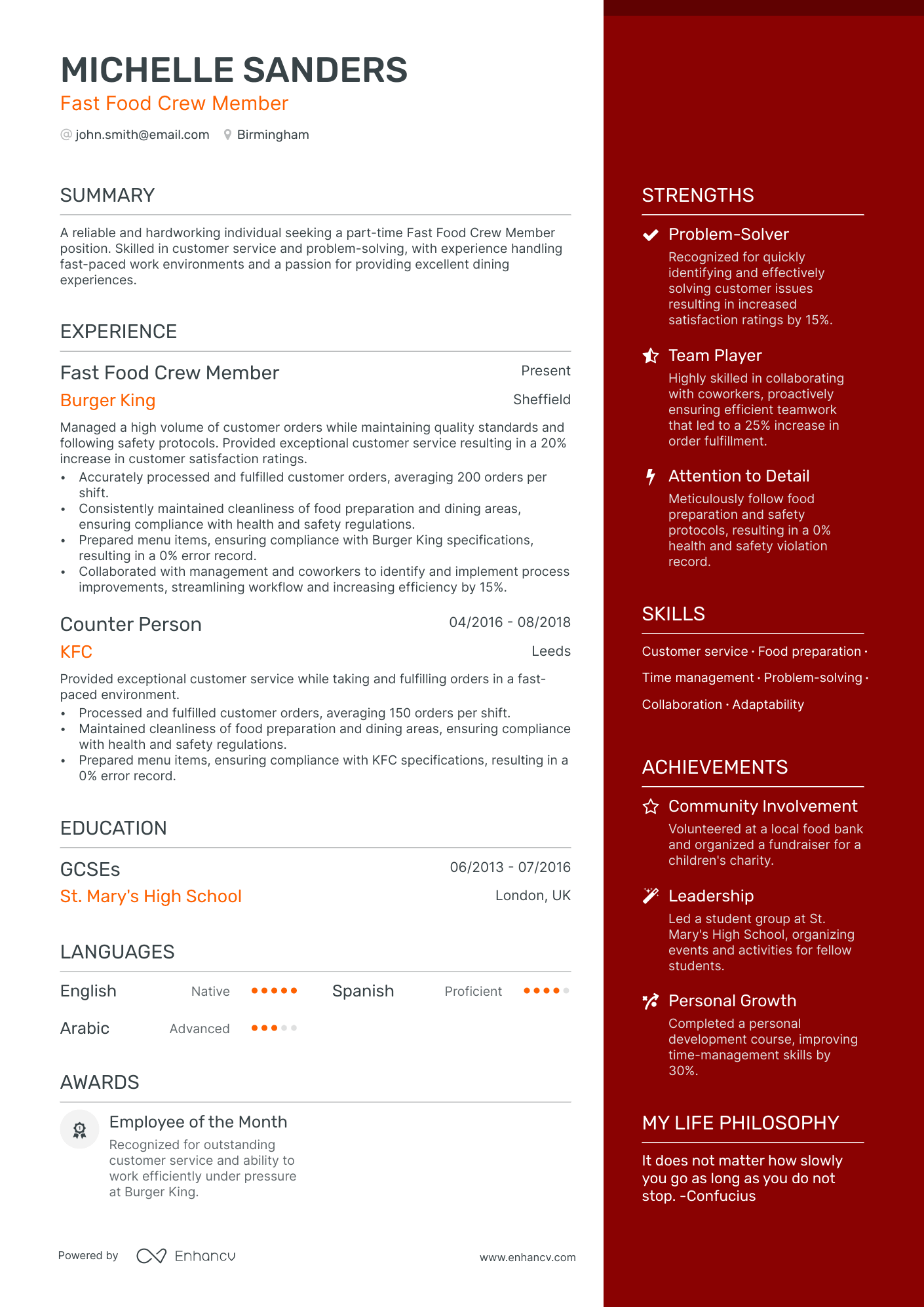 3 Fast Food CV Examples for 2024