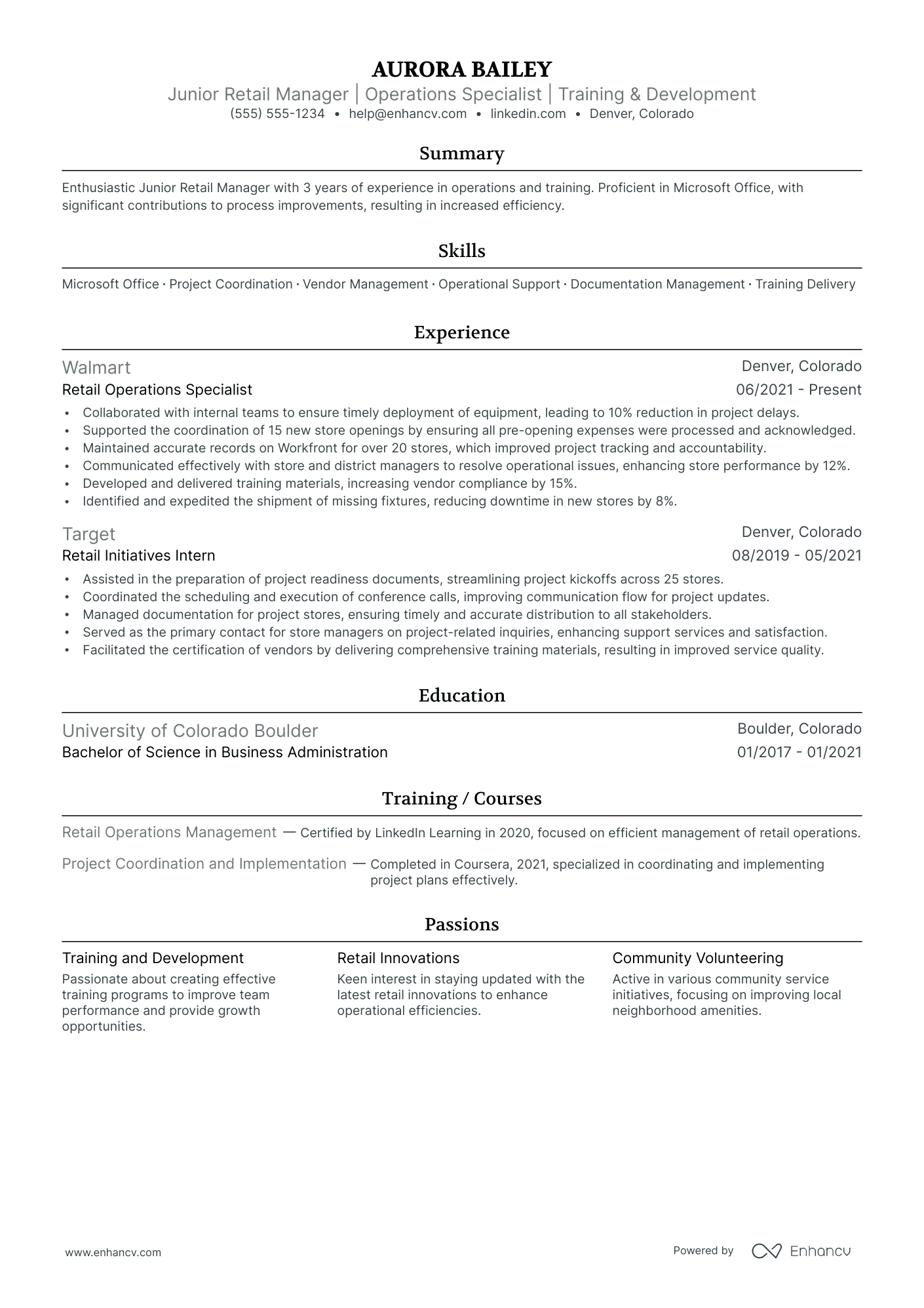 Retail resume example