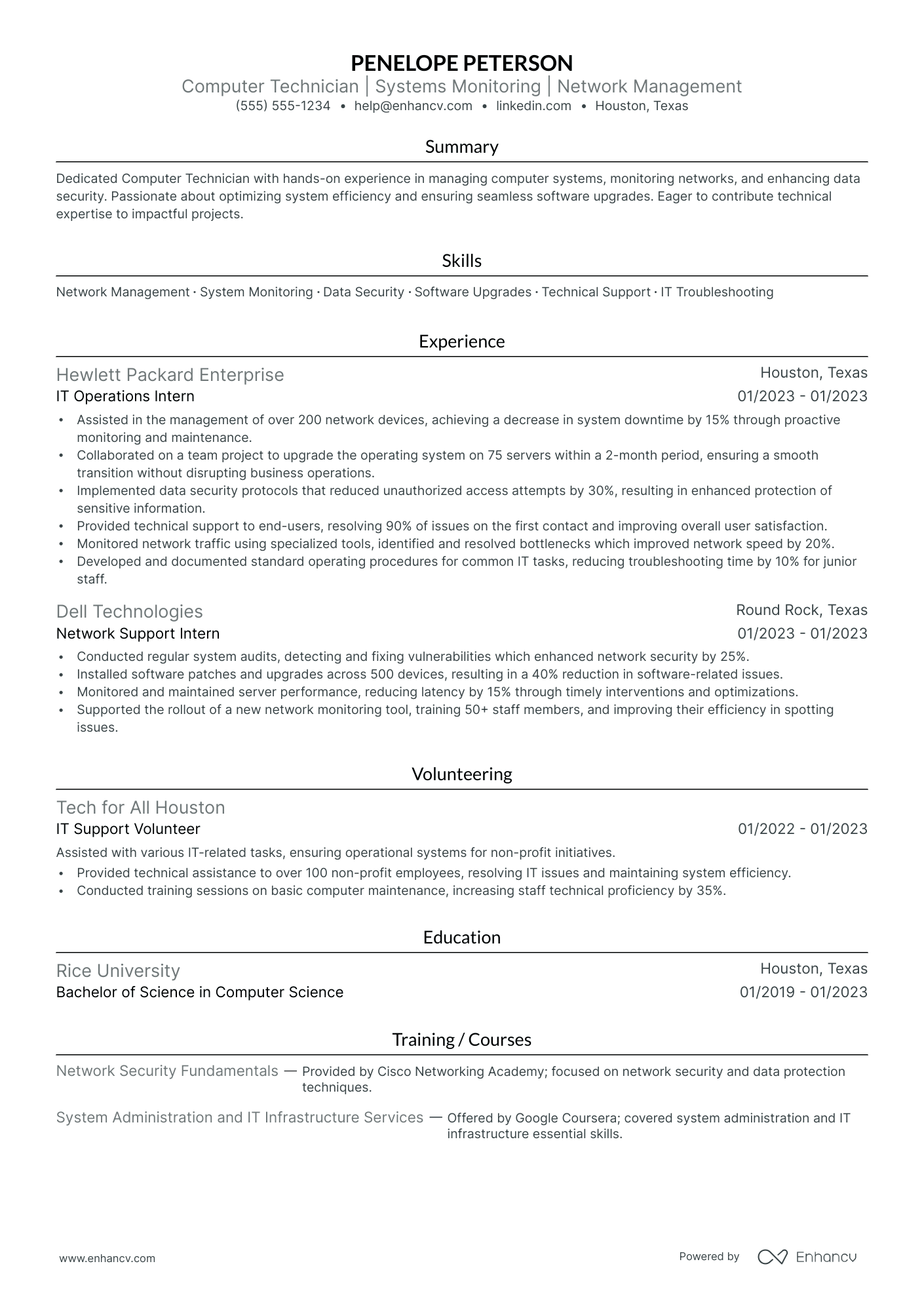 Entry-Level Computer Service Technician Resume Example Resume Example