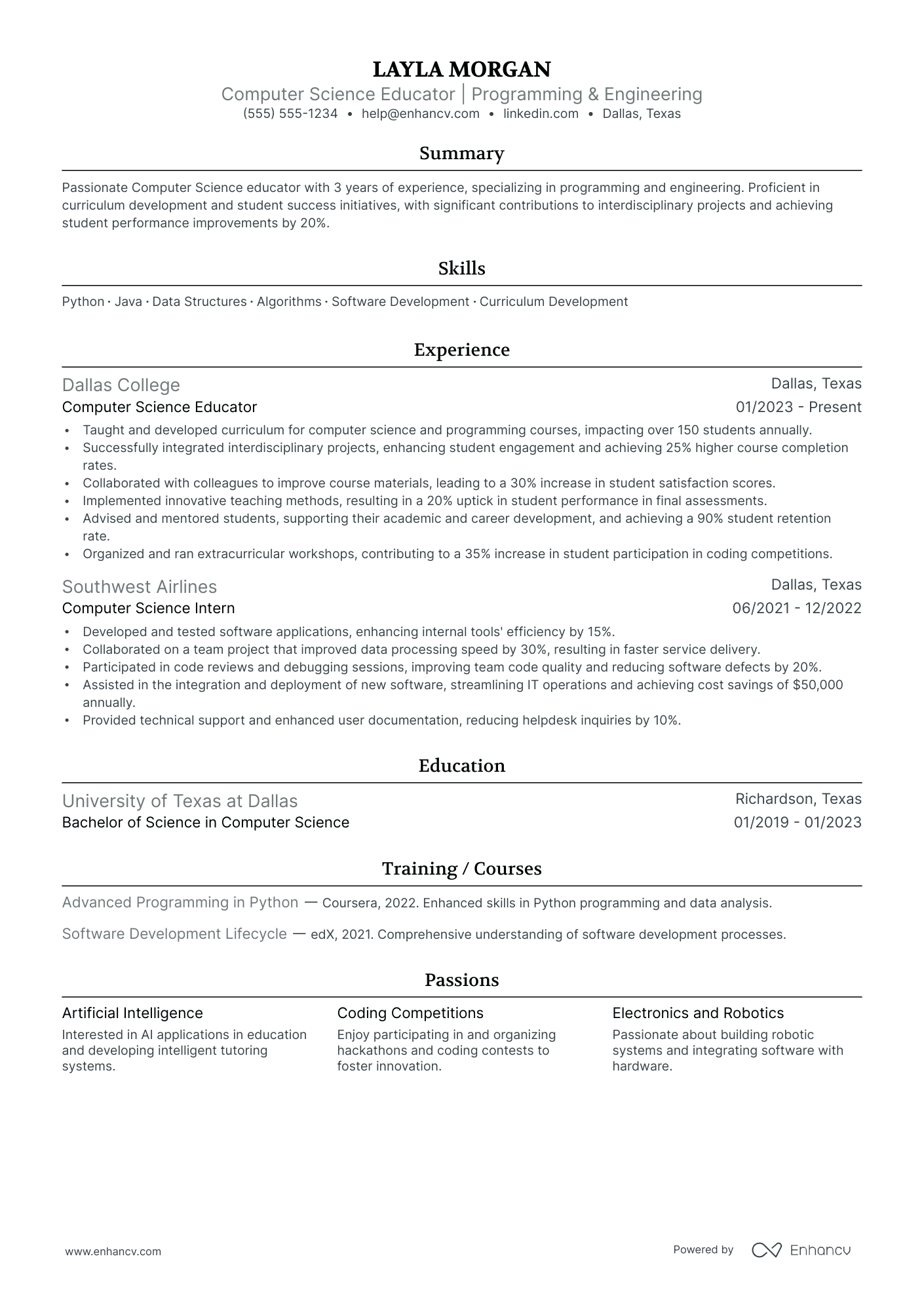 Computer Science Teacher Assistant resume example