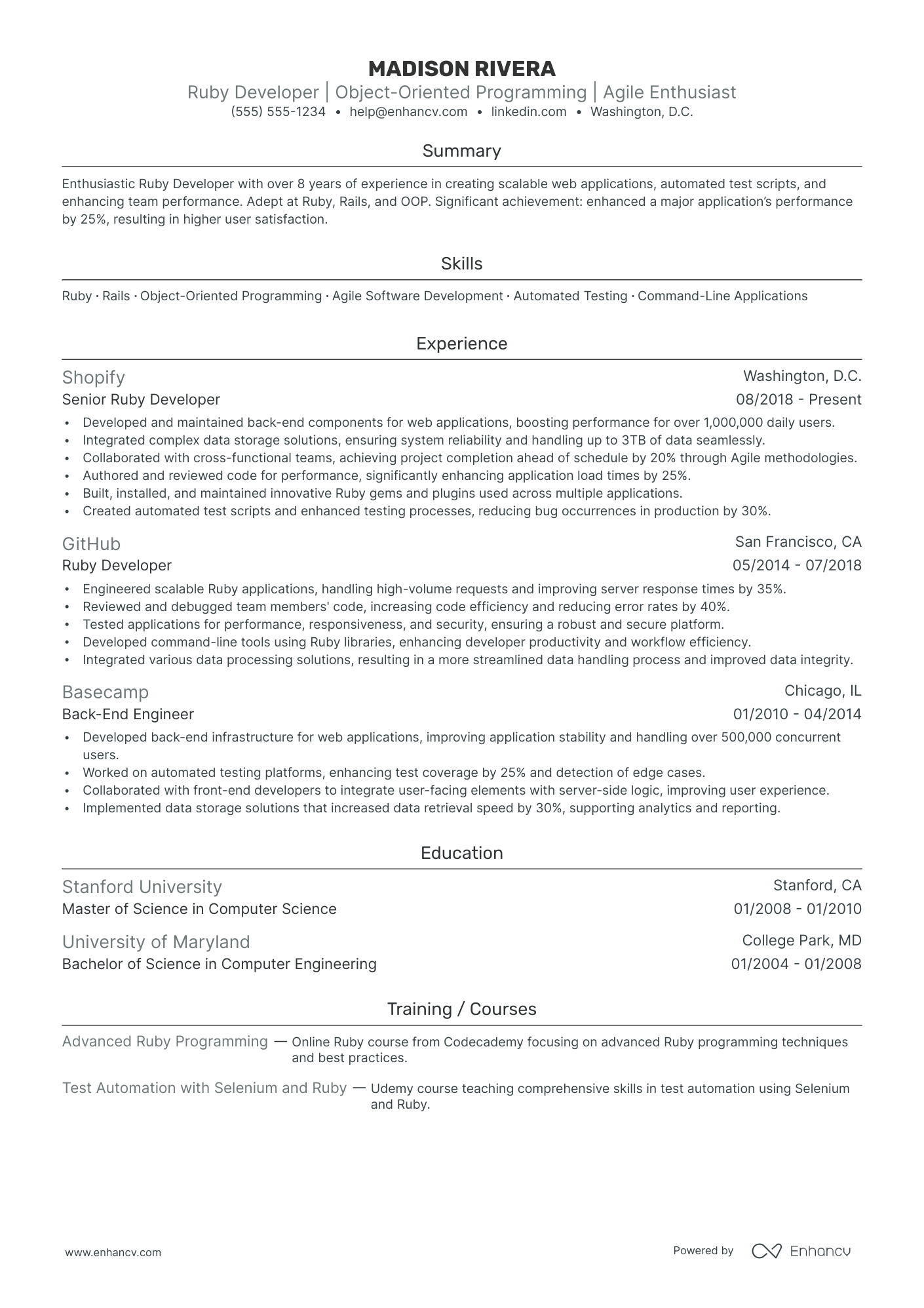 Junior Ruby on Rails Developer Resume Example Resume Example