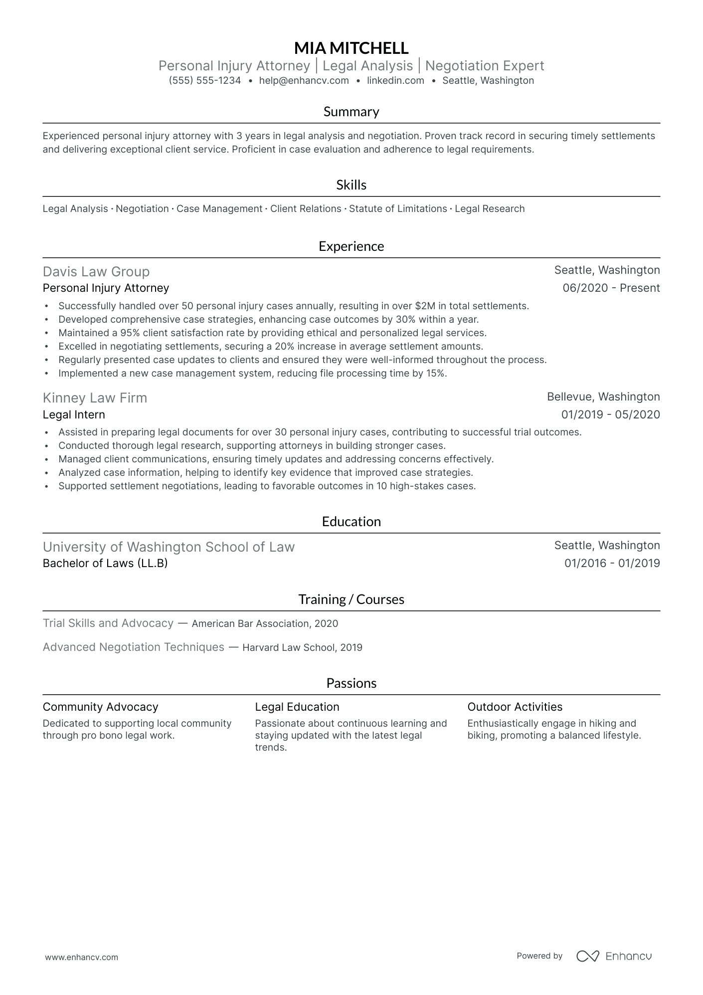 Personal Injury Lawyer resume example