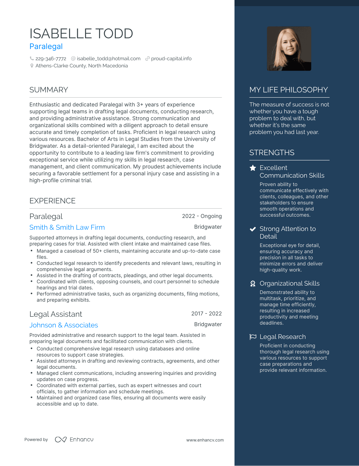 Paralegal resume example