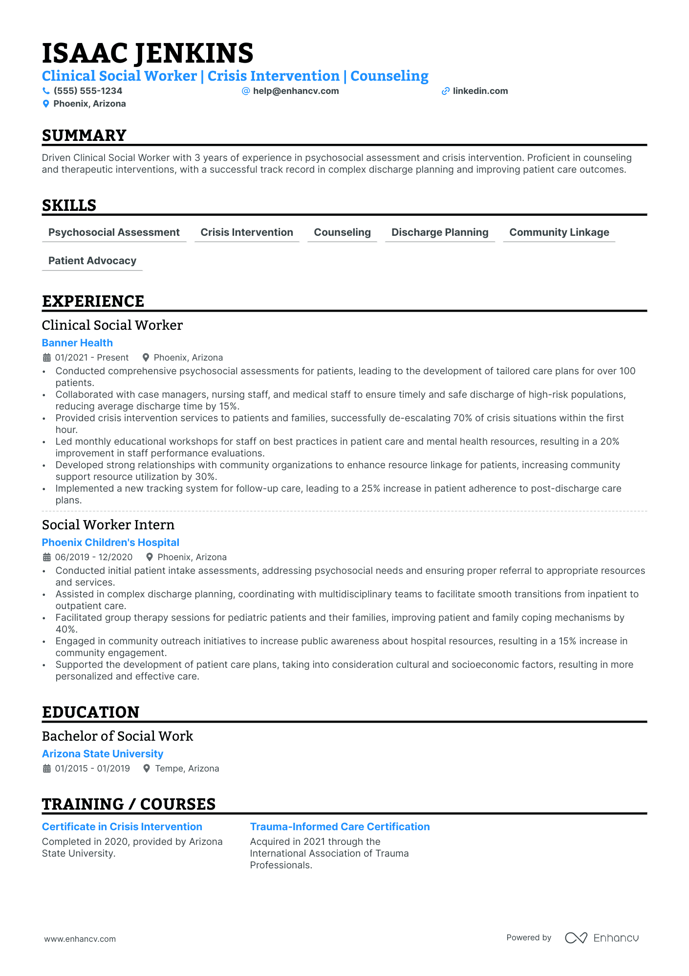 Clinical Social Worker resume example