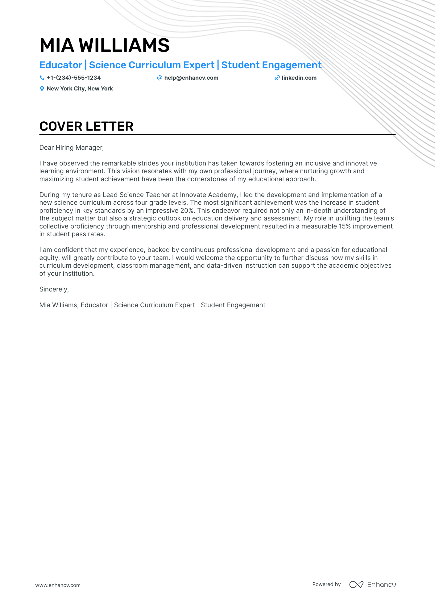 Science Teacher cover letter