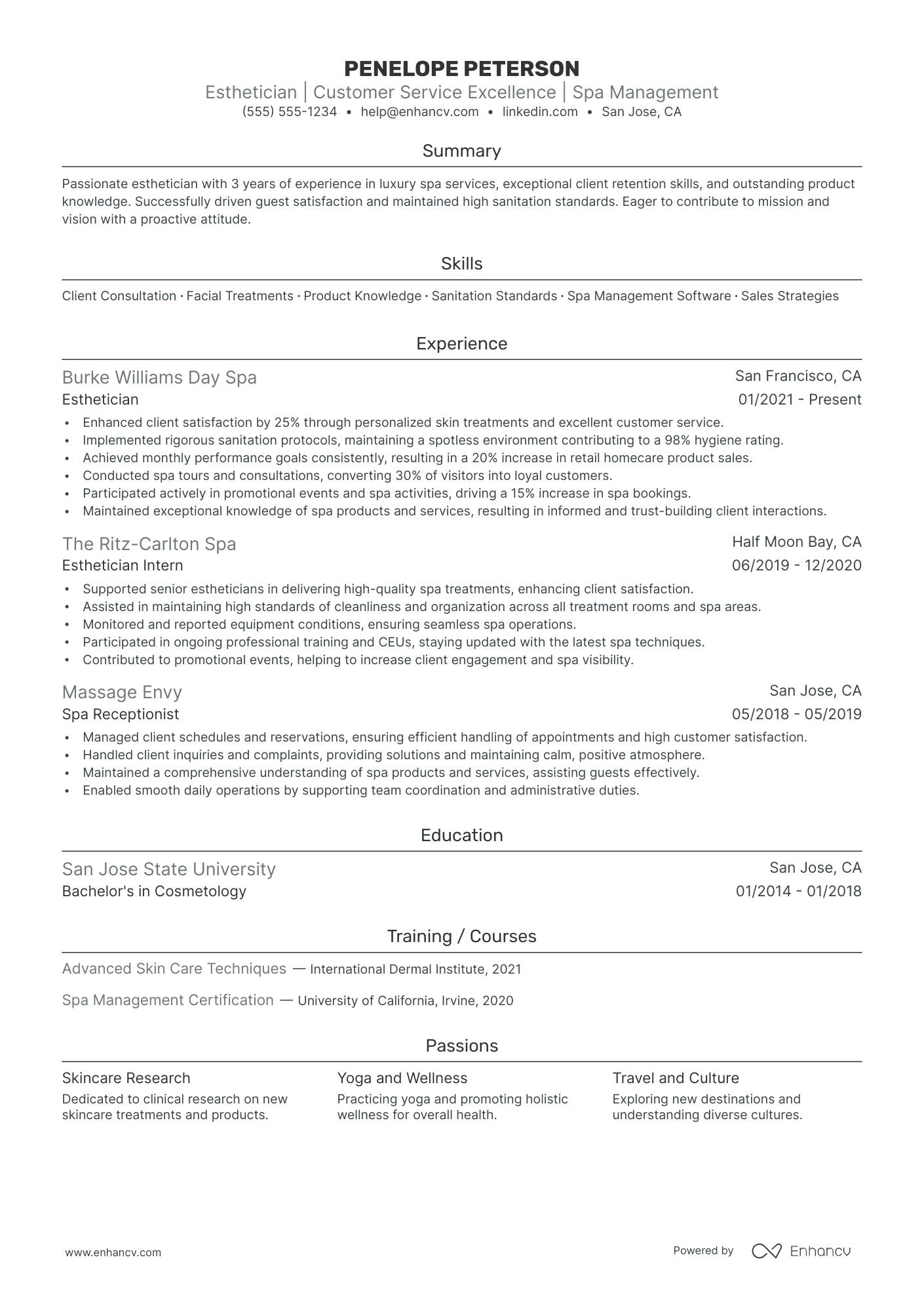 Esthetician Team Leader resume example