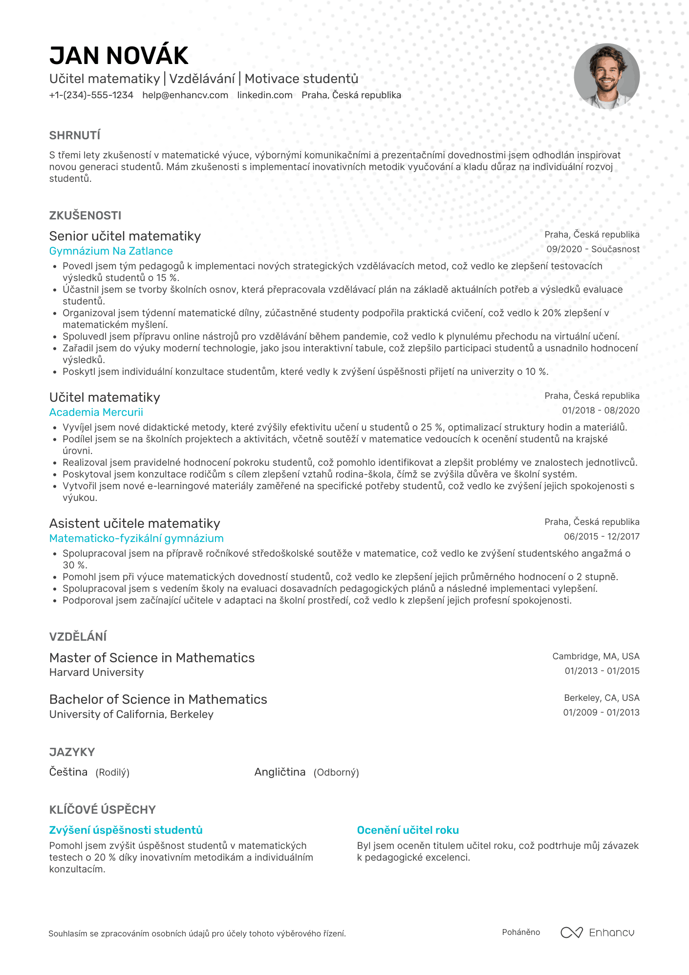 Učitel matematiky CV
