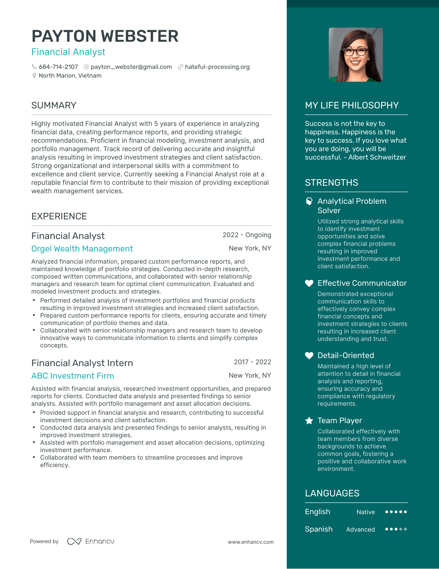 Modern Financial Analyst Resume Example