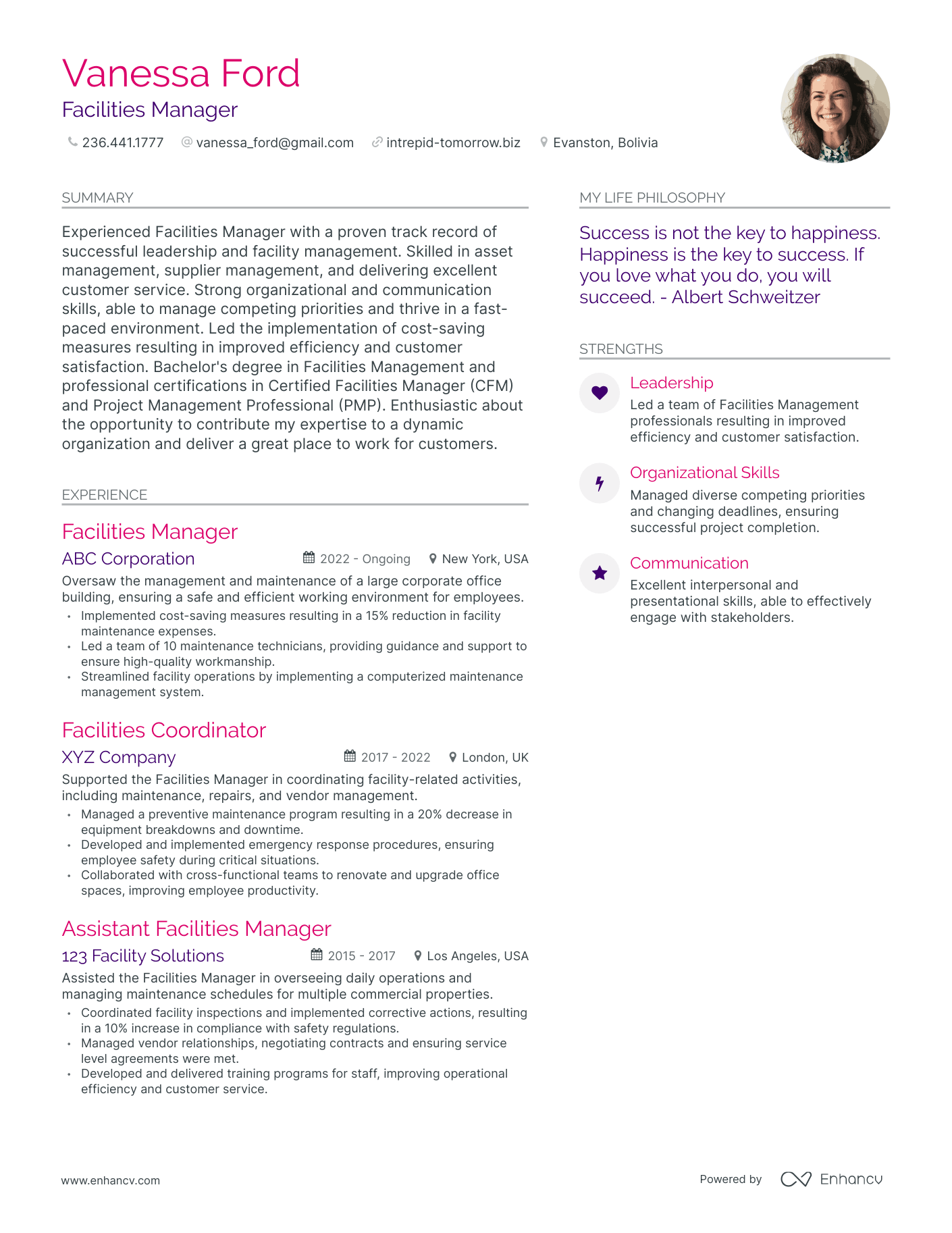 Facilities Manager resume example