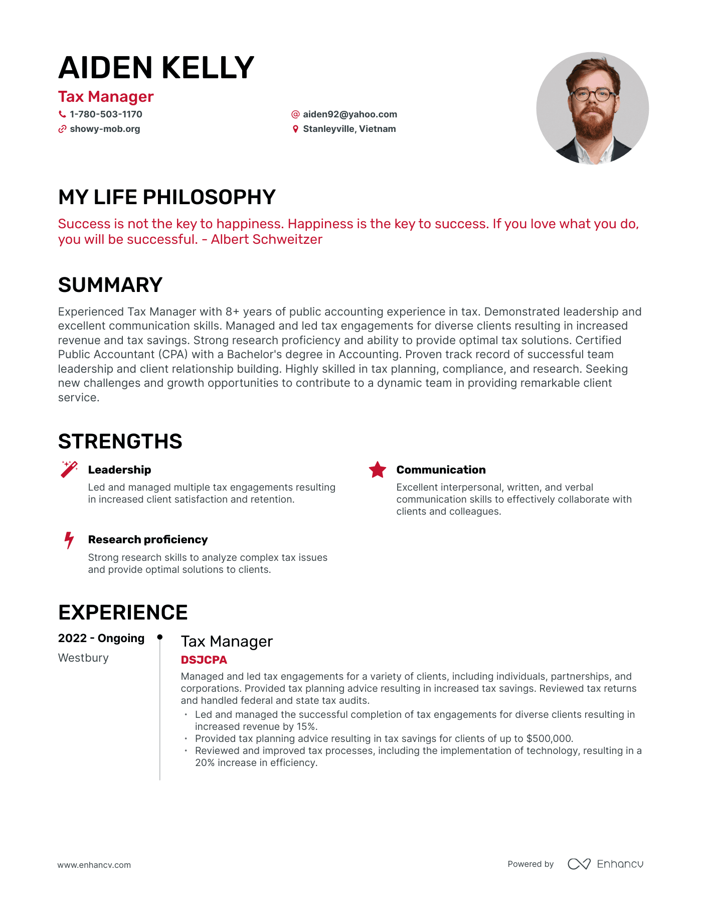 Creative Tax Manager Resume Example