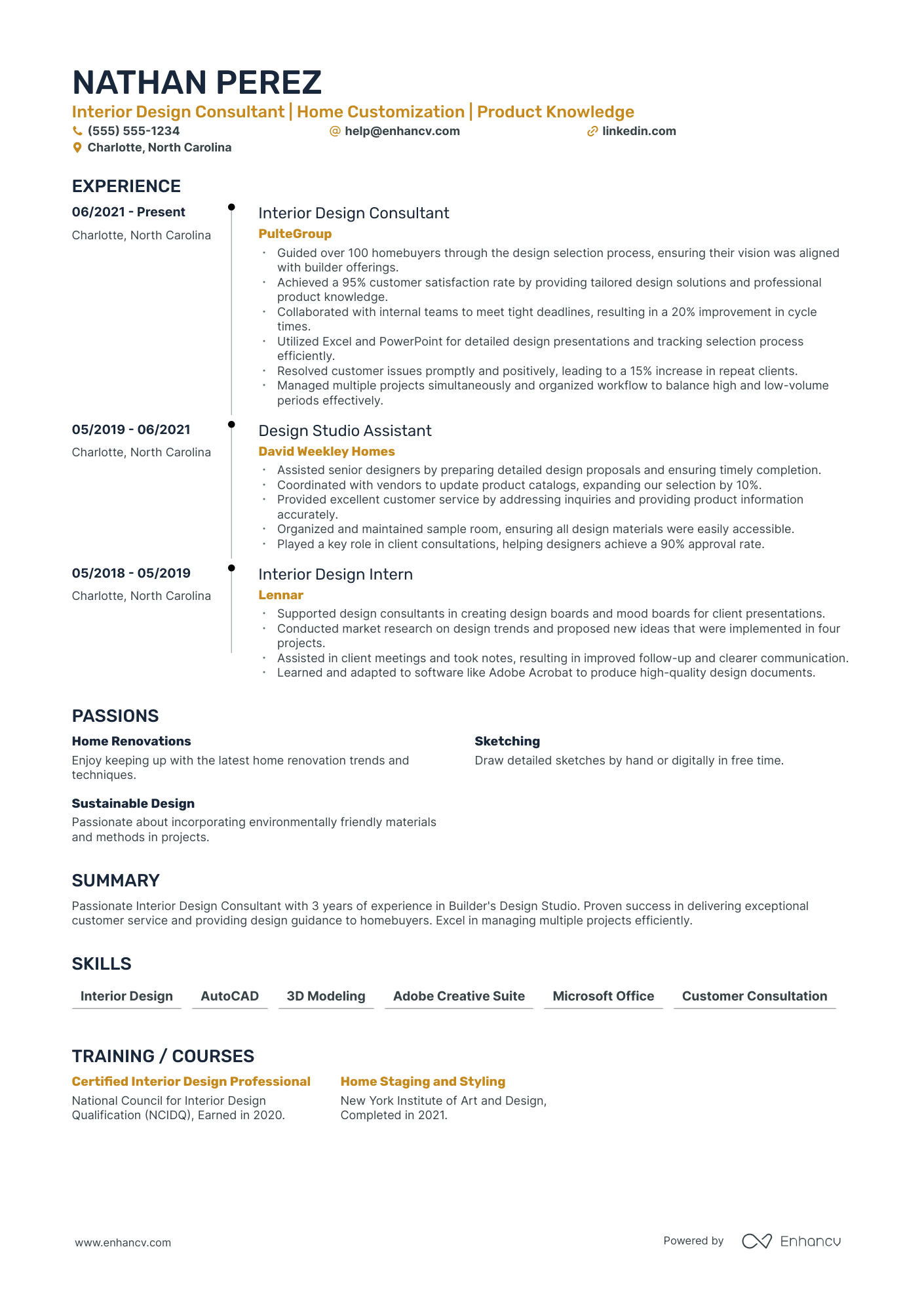 Interior Design Consultant resume example