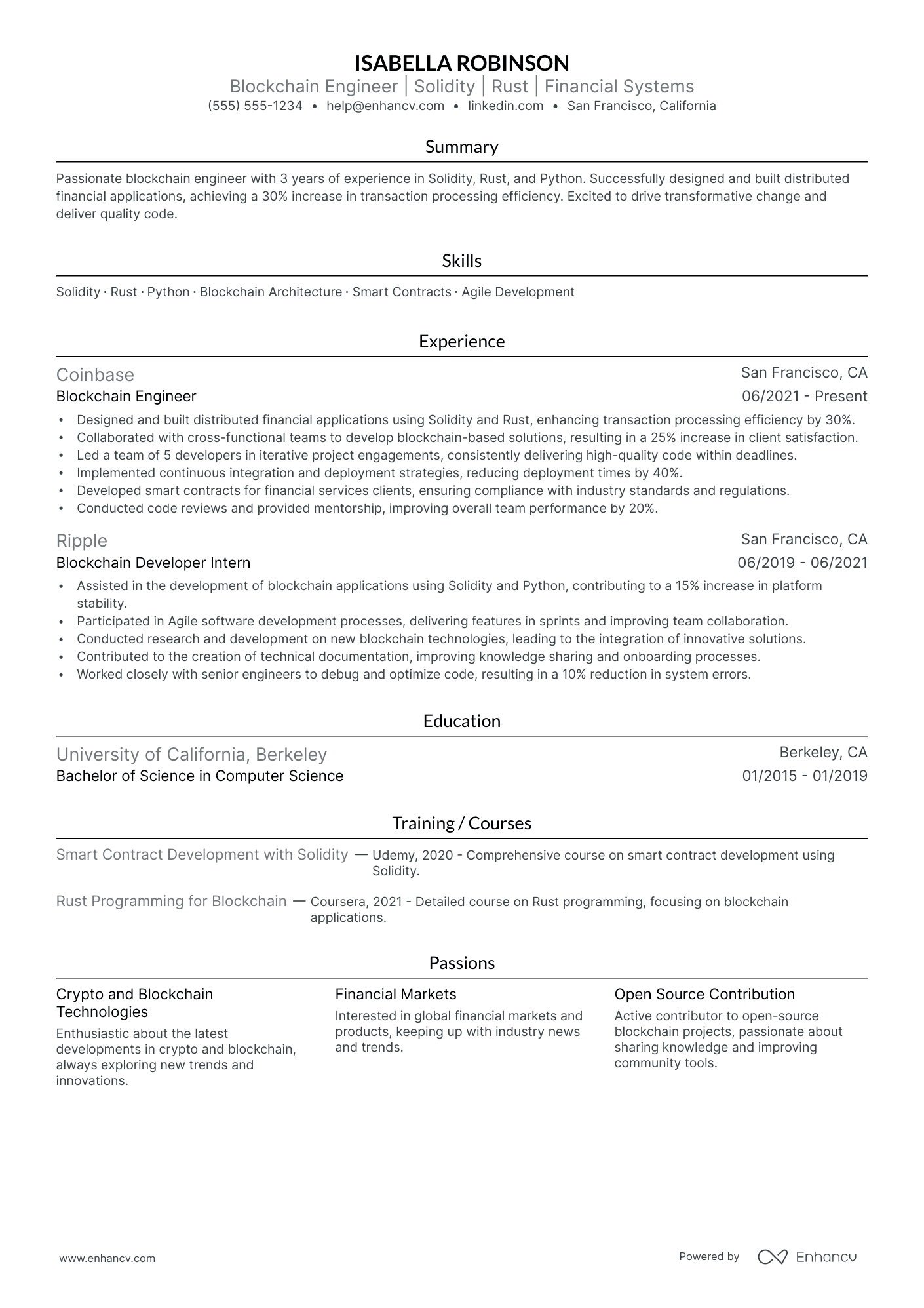 Blockchain Developer resume example