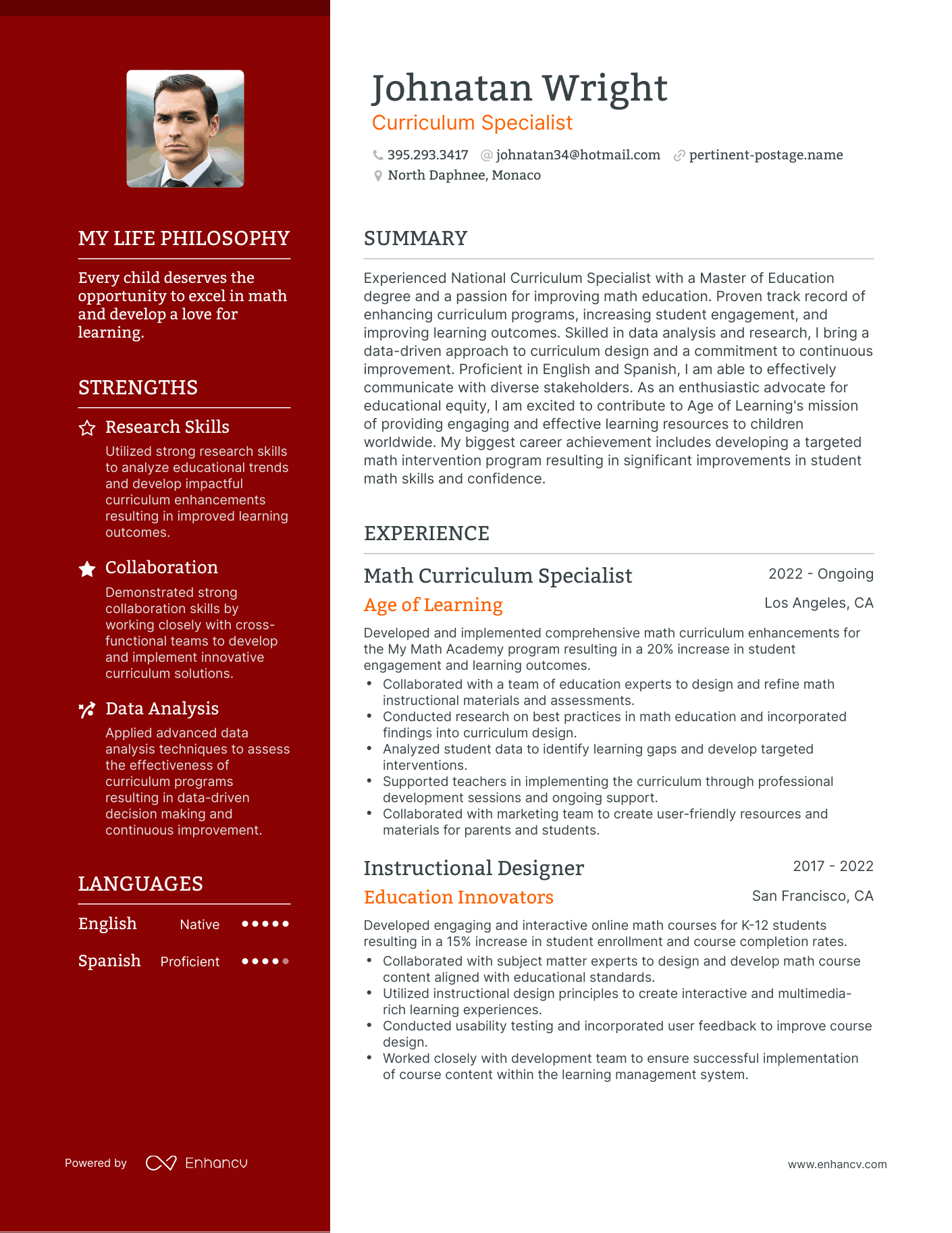 Creative Curriculum Specialist Resume Example