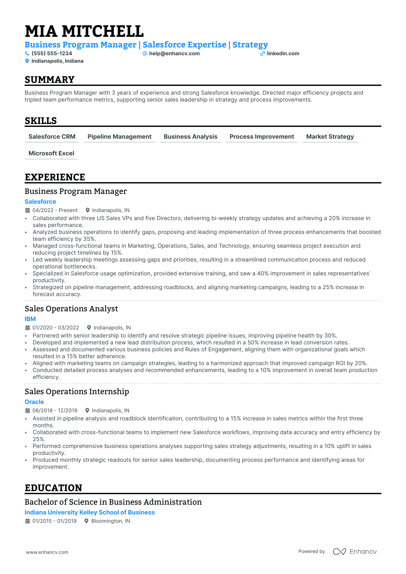 Business Process Change Manager resume example