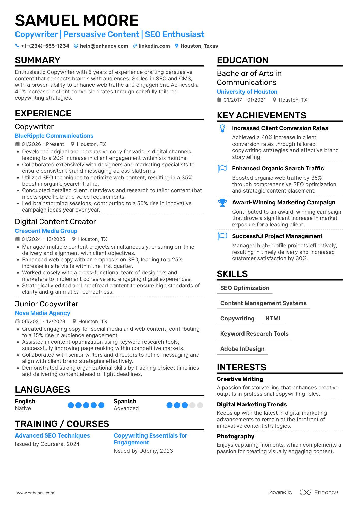 Copywriter resume example