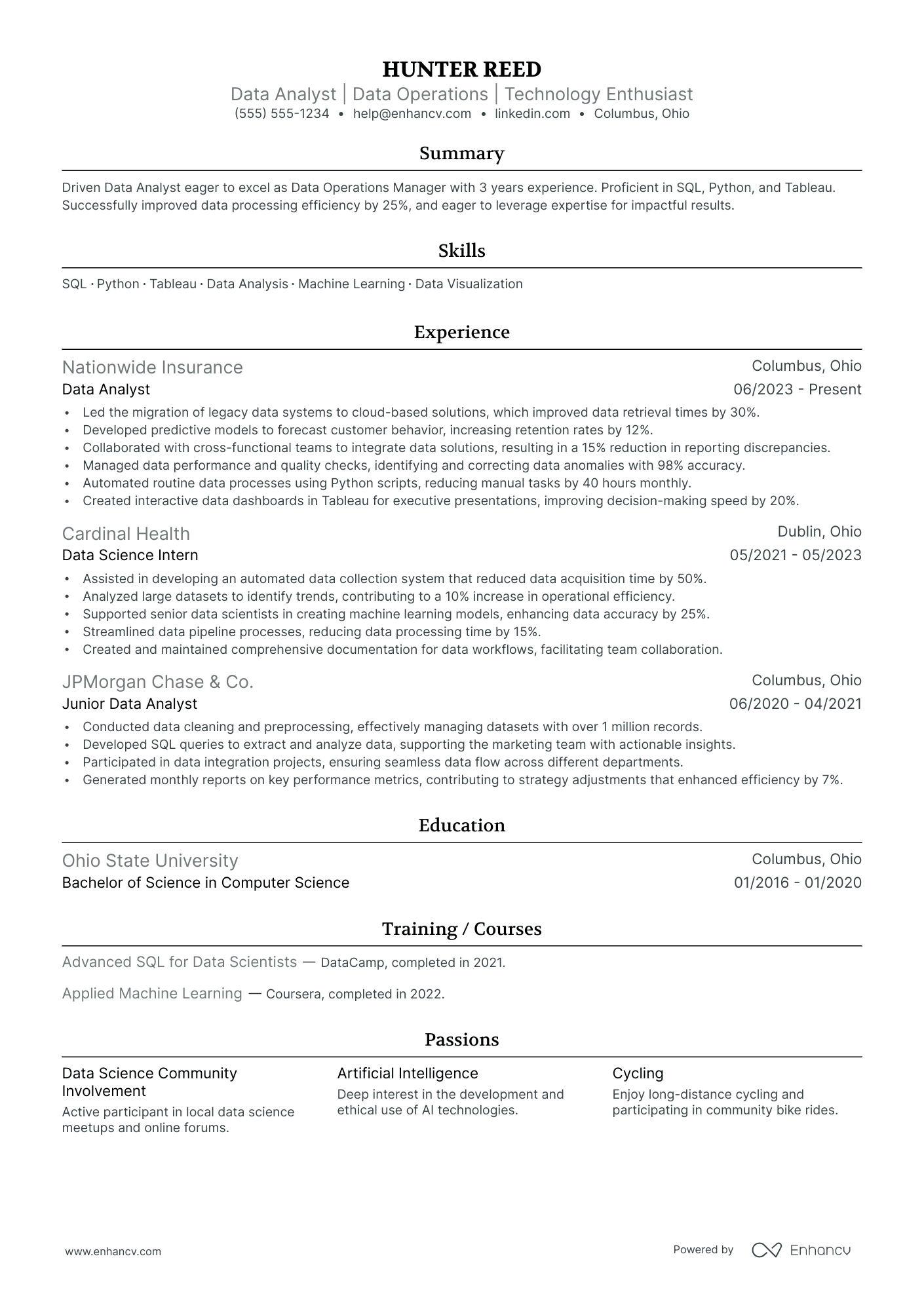 Data Operations Manager resume example