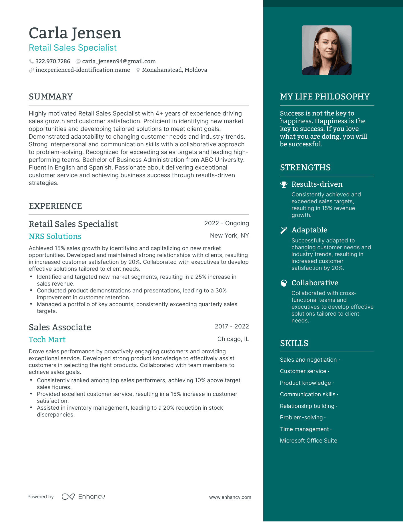 Modern Retail Sales Specialist Resume Example