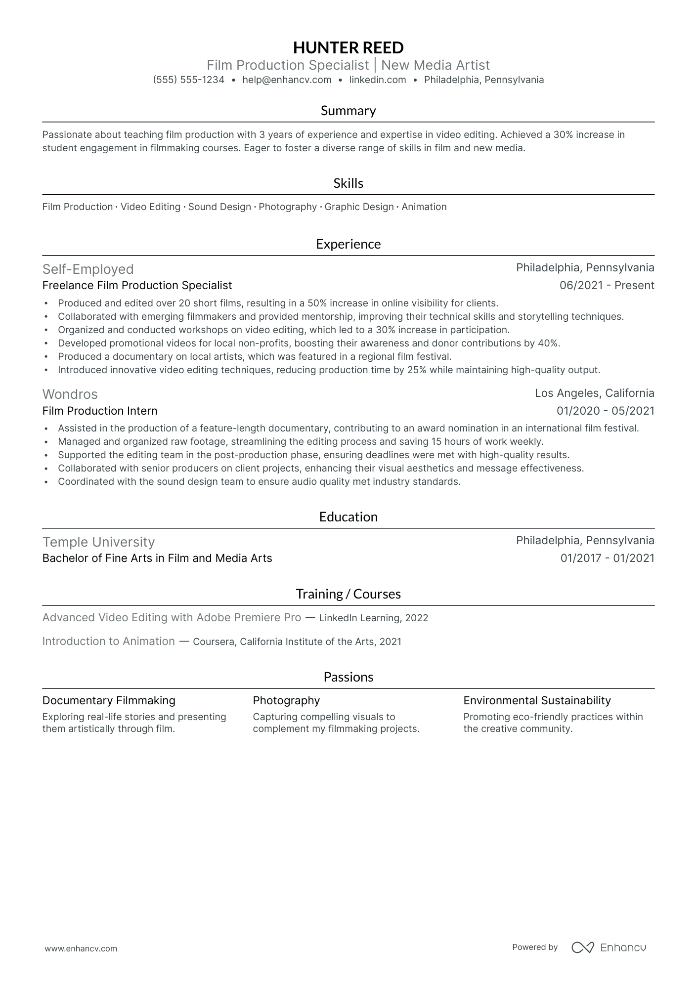 Assistant Filmmaker resume example