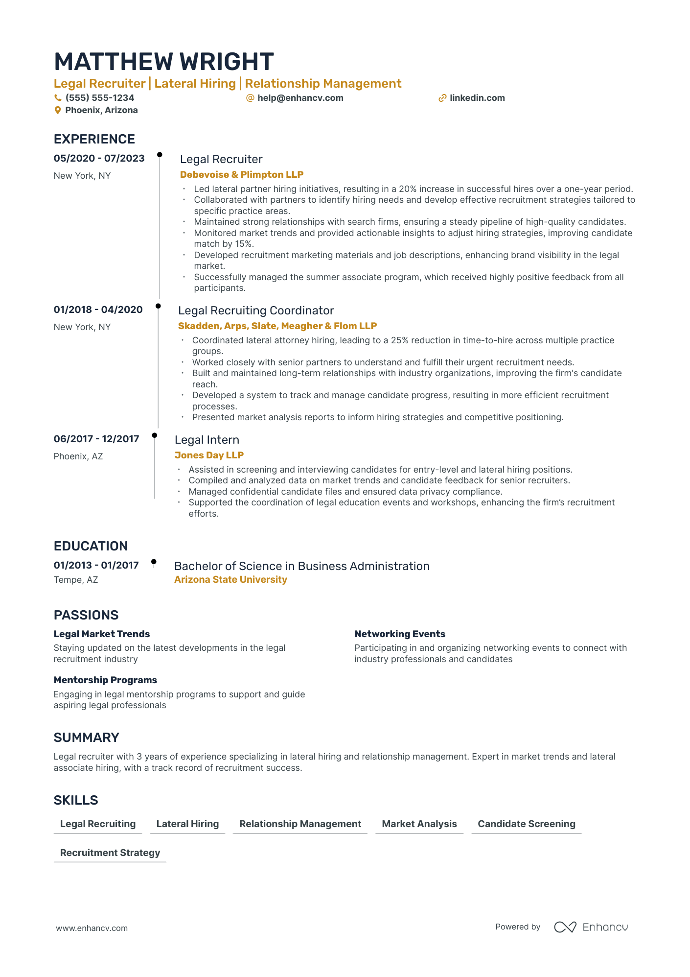 Senior Recruitment Manager resume example