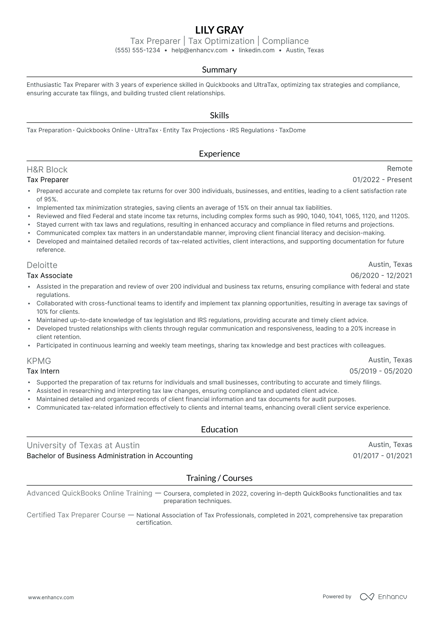 Remote Tax Preparer resume example