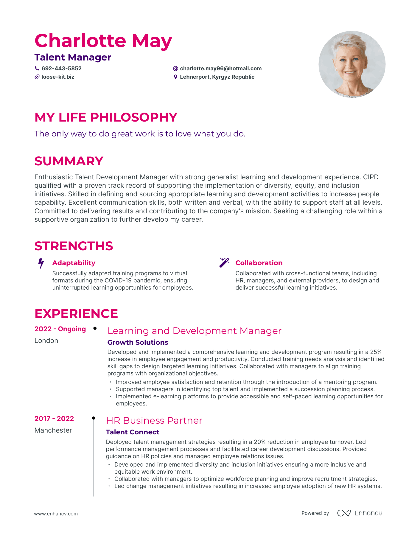 Creative Talent Manager Resume Example