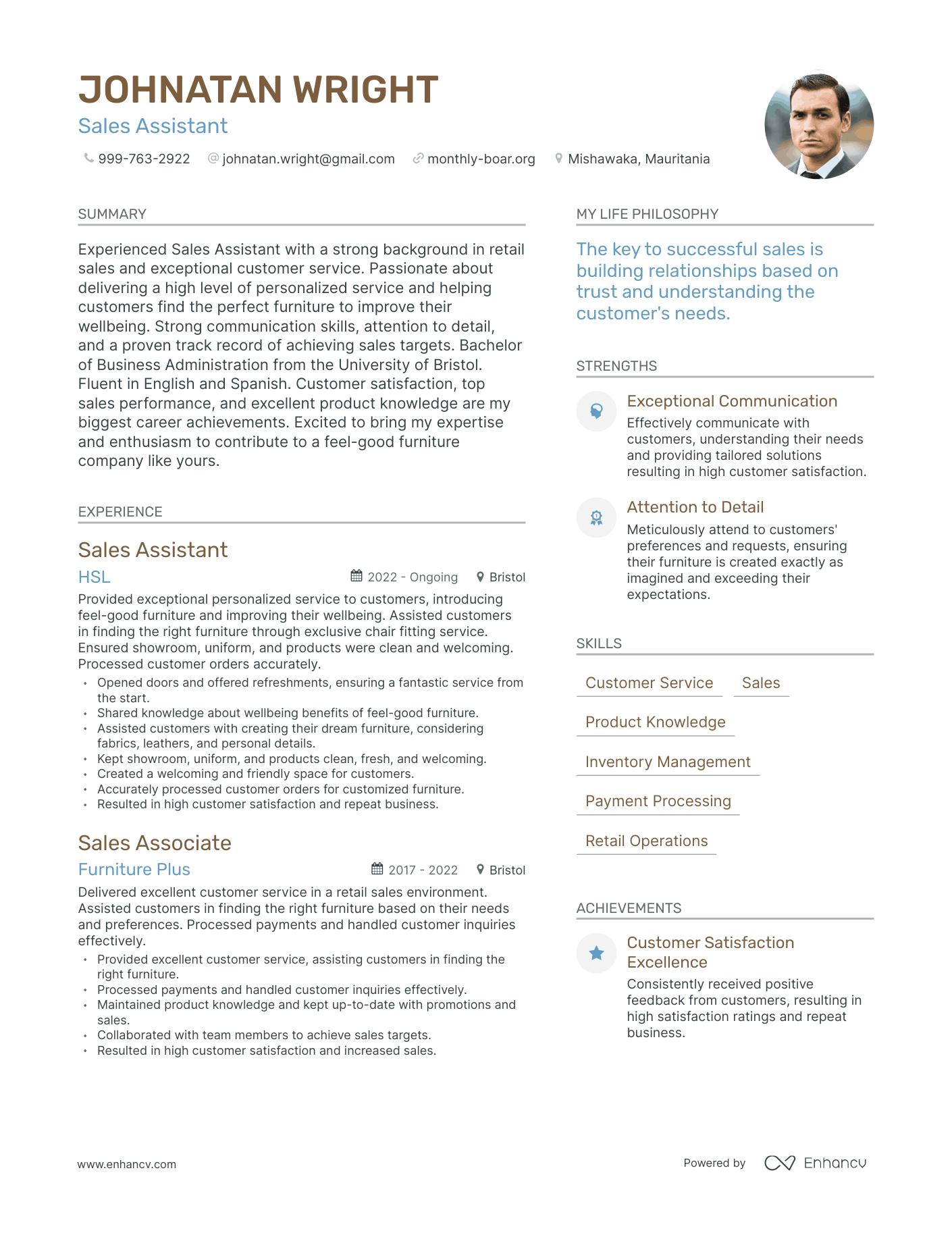 Modern Sales Assistant Resume Example
