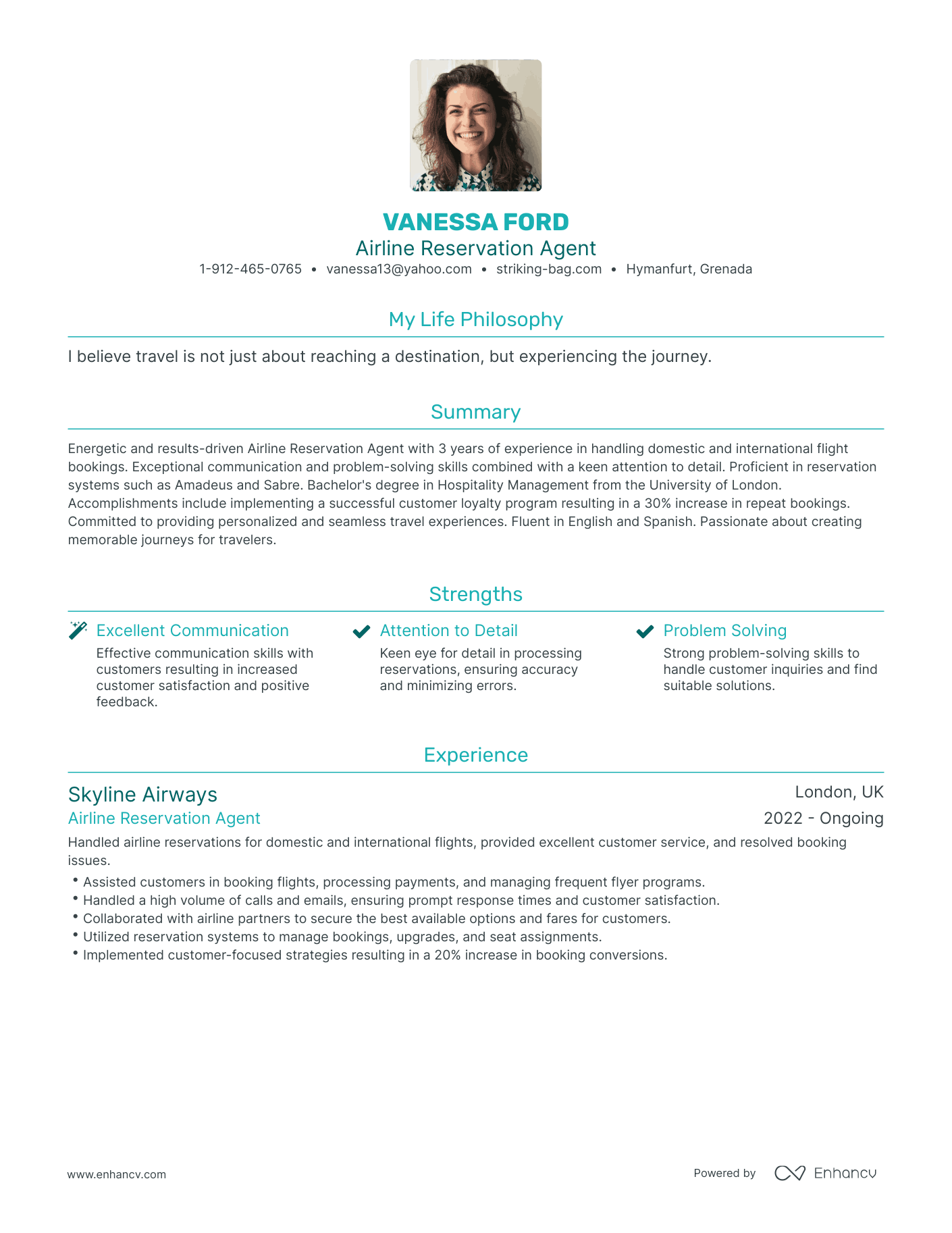 Modern Airline Reservation Agent Resume Example