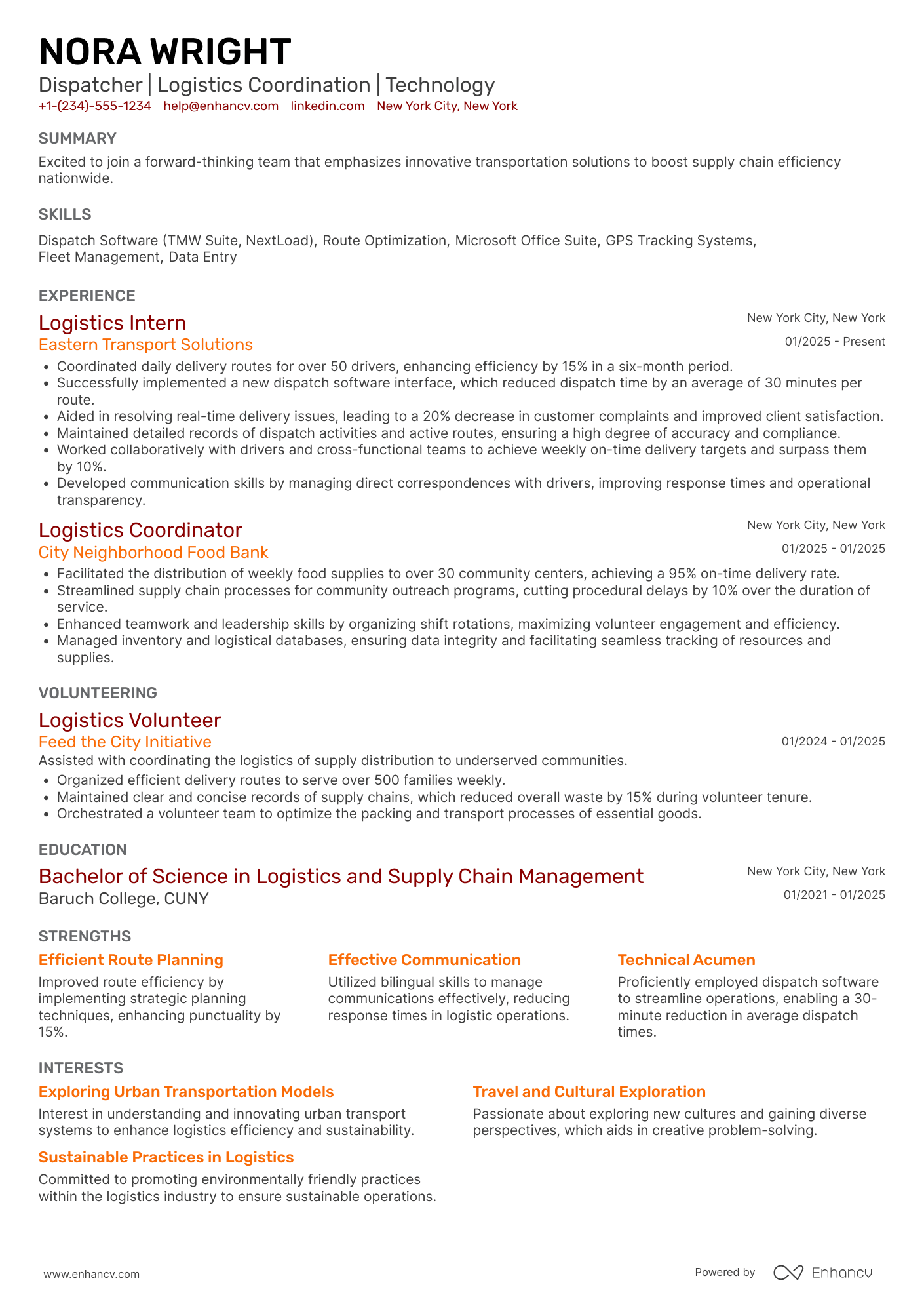 Entry Level Dispatcher resume example