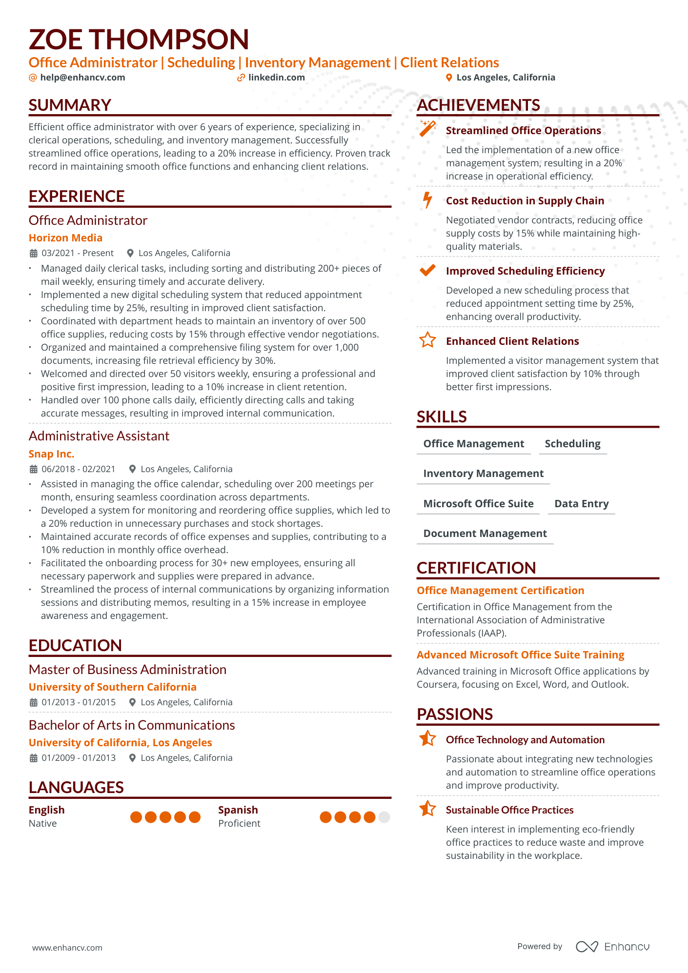 Office Assistant resume example