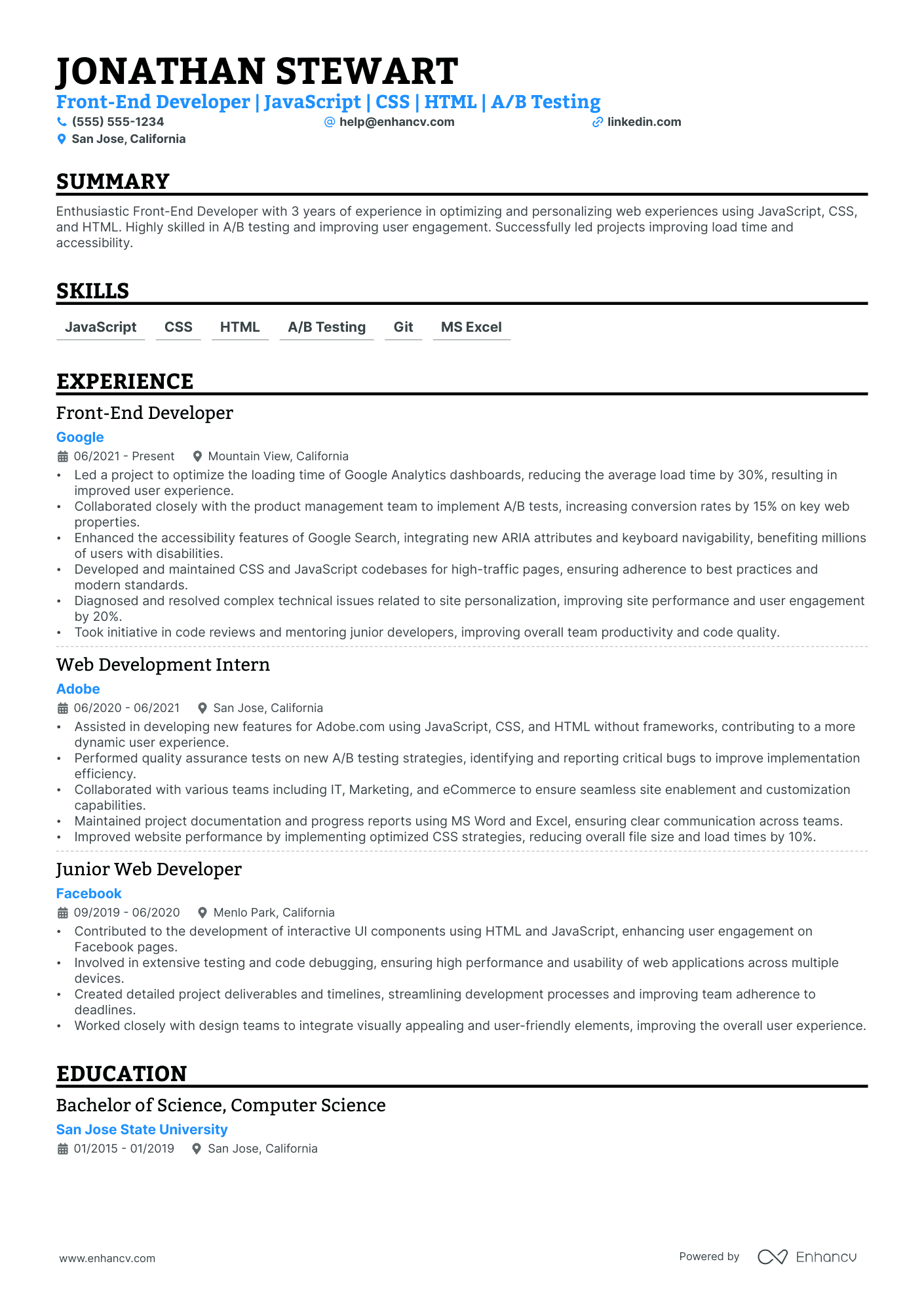 Front End JavaScript Developer Resume Example Resume Example