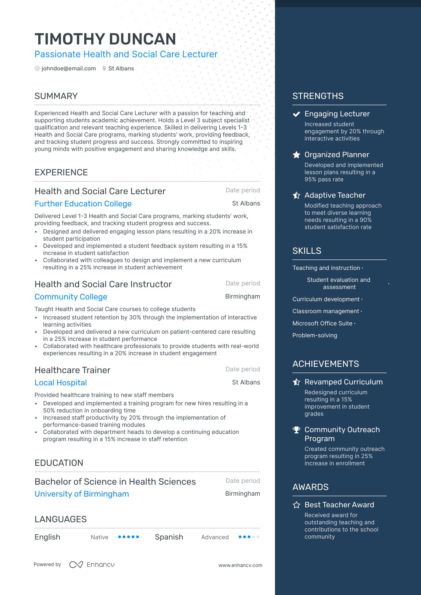 Lecturer resume example