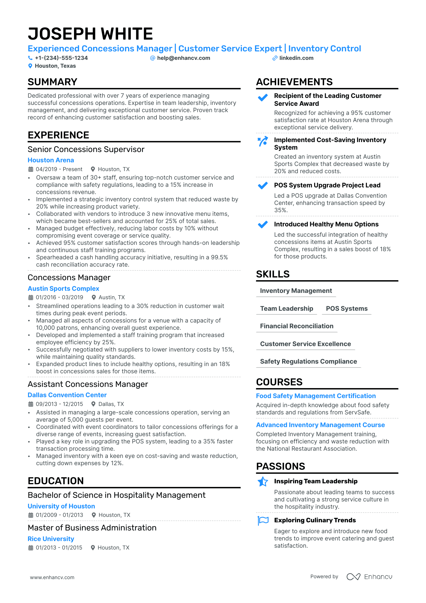 Venue Manager resume example