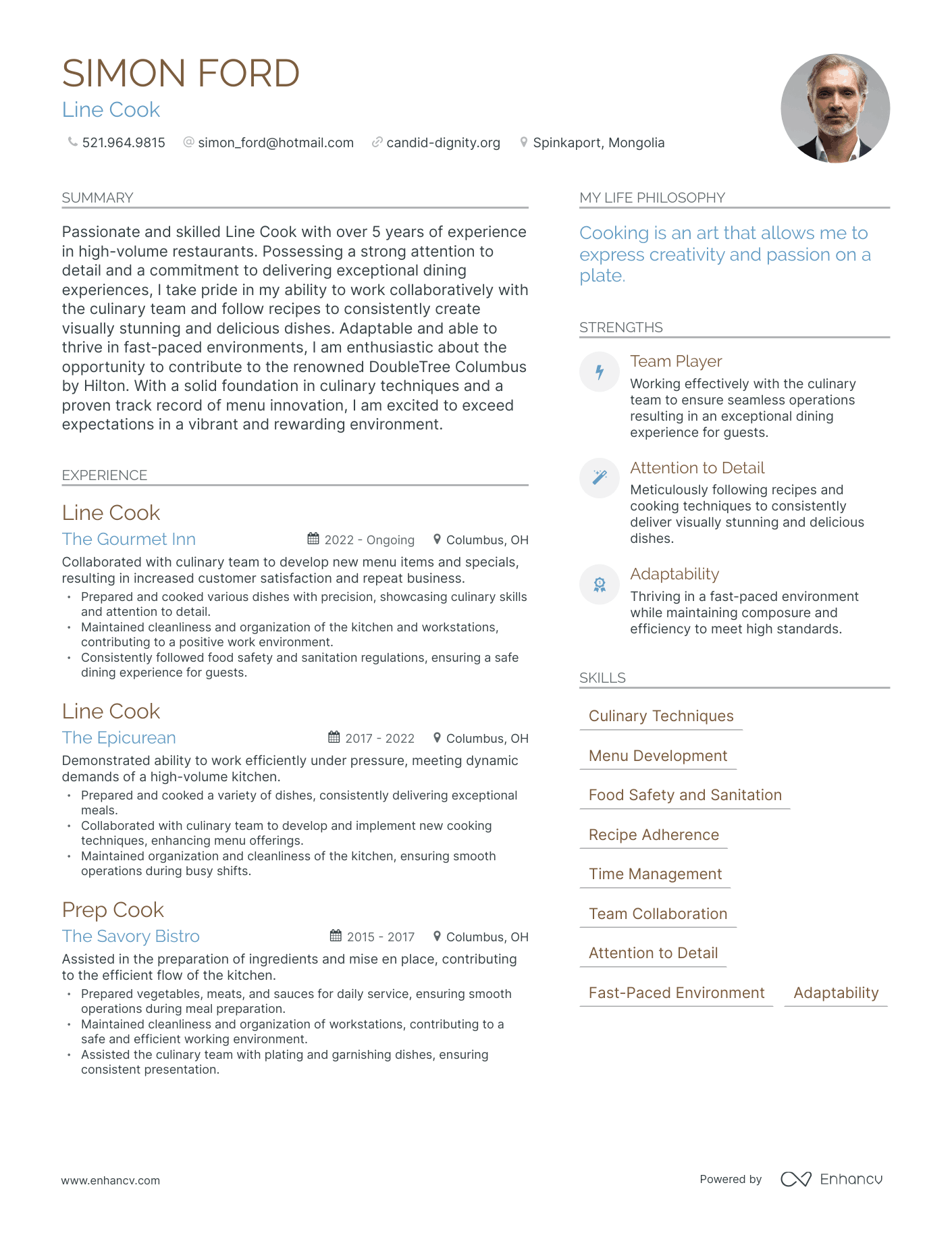 Modern Line Cook Resume Example