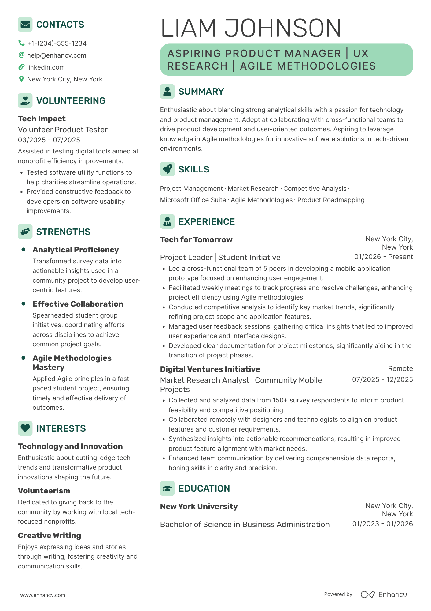 Product Manager Intern resume example