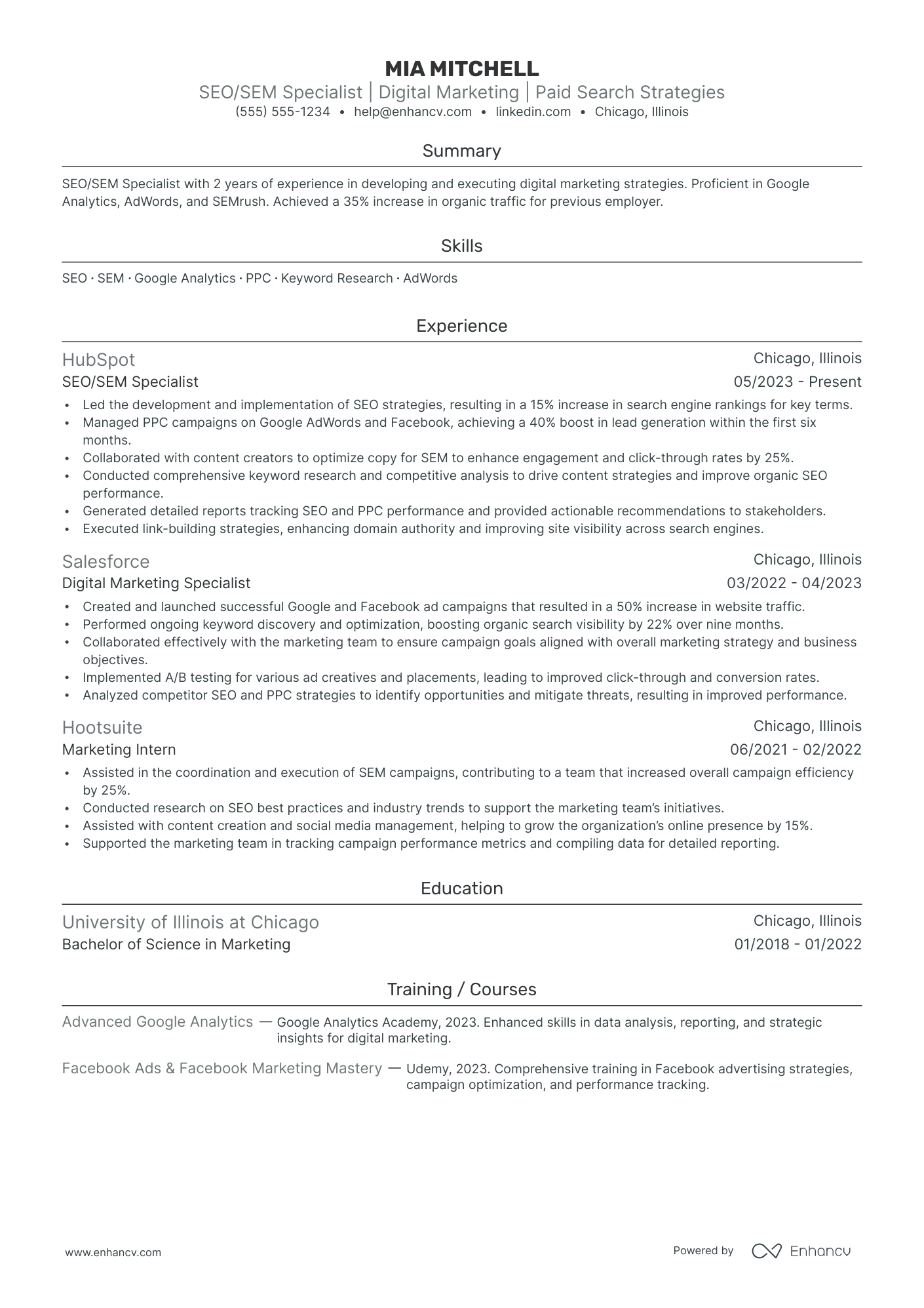 SEO and SEM Specialist Resume Example Resume Example