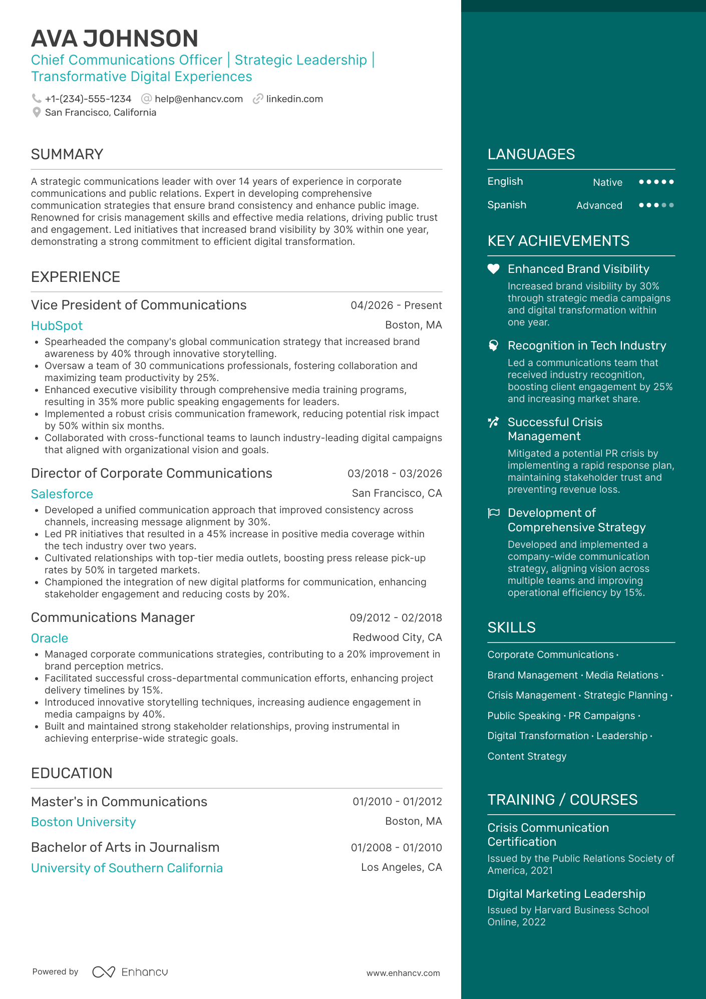 Chief Communications Officer resume example