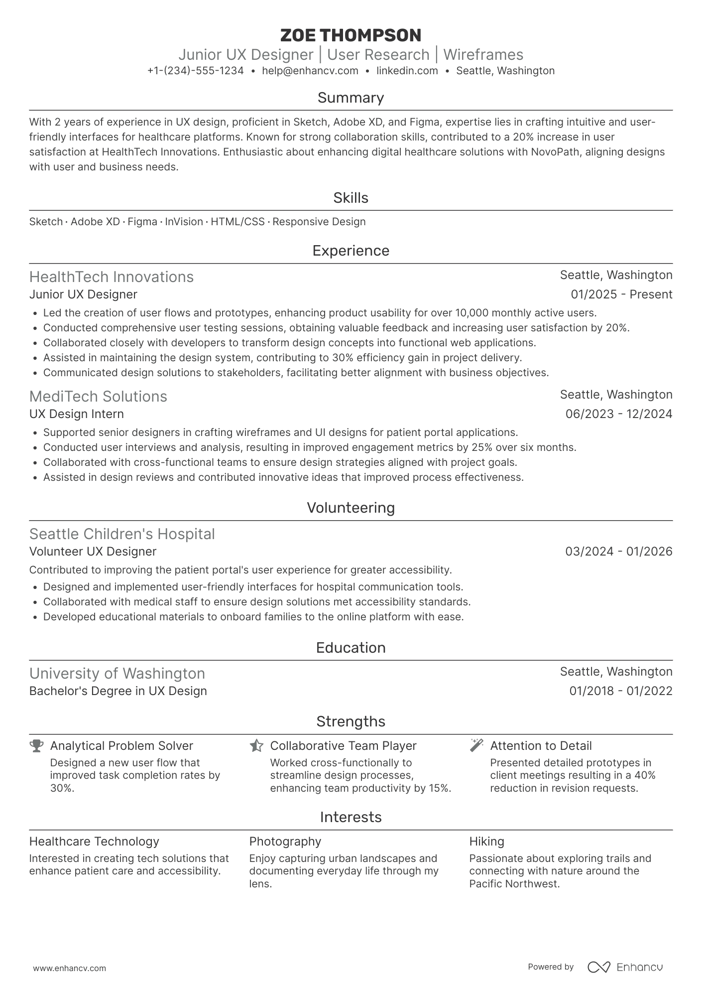 Junior UX Designer resume example