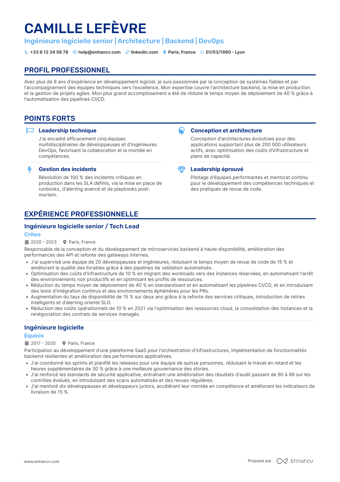 Une colonne — Modèles de CV gratuits