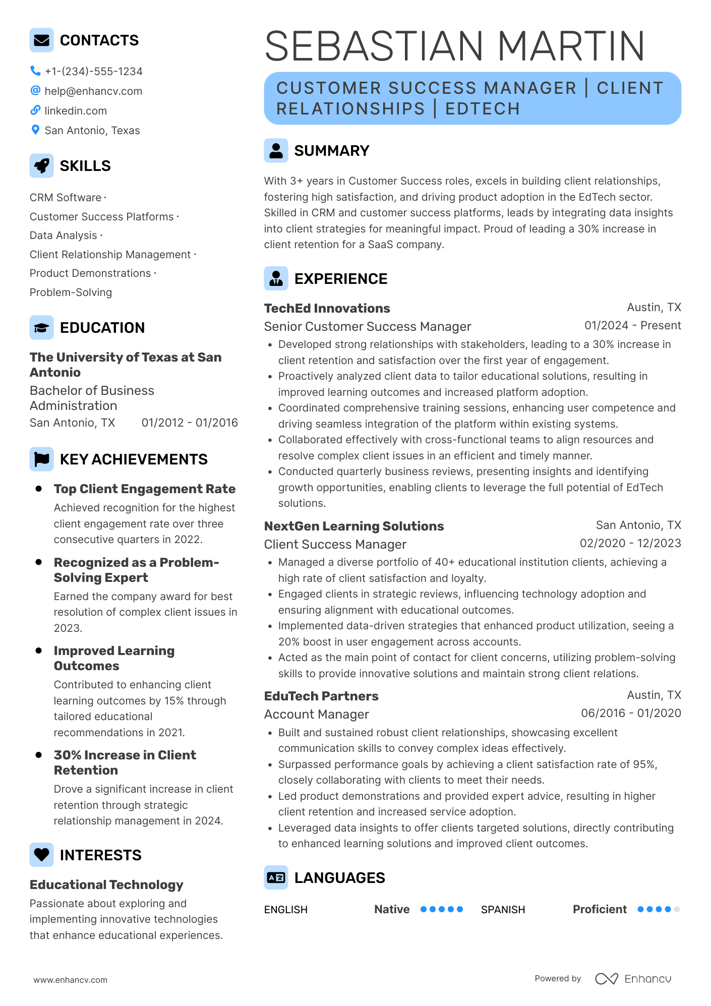Customer Success Manager resume example