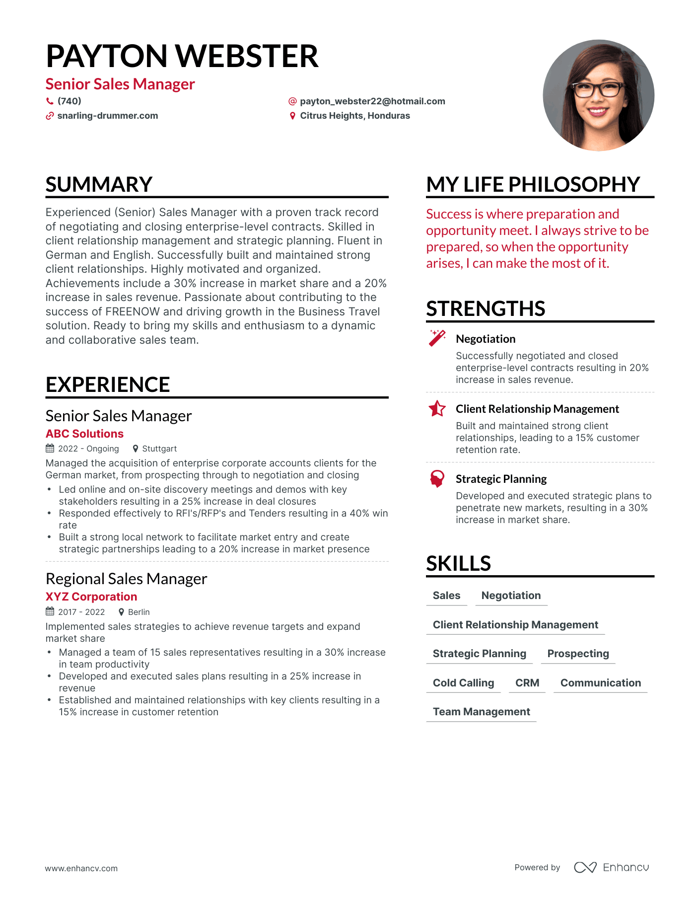 Senior Sales Manager resume example
